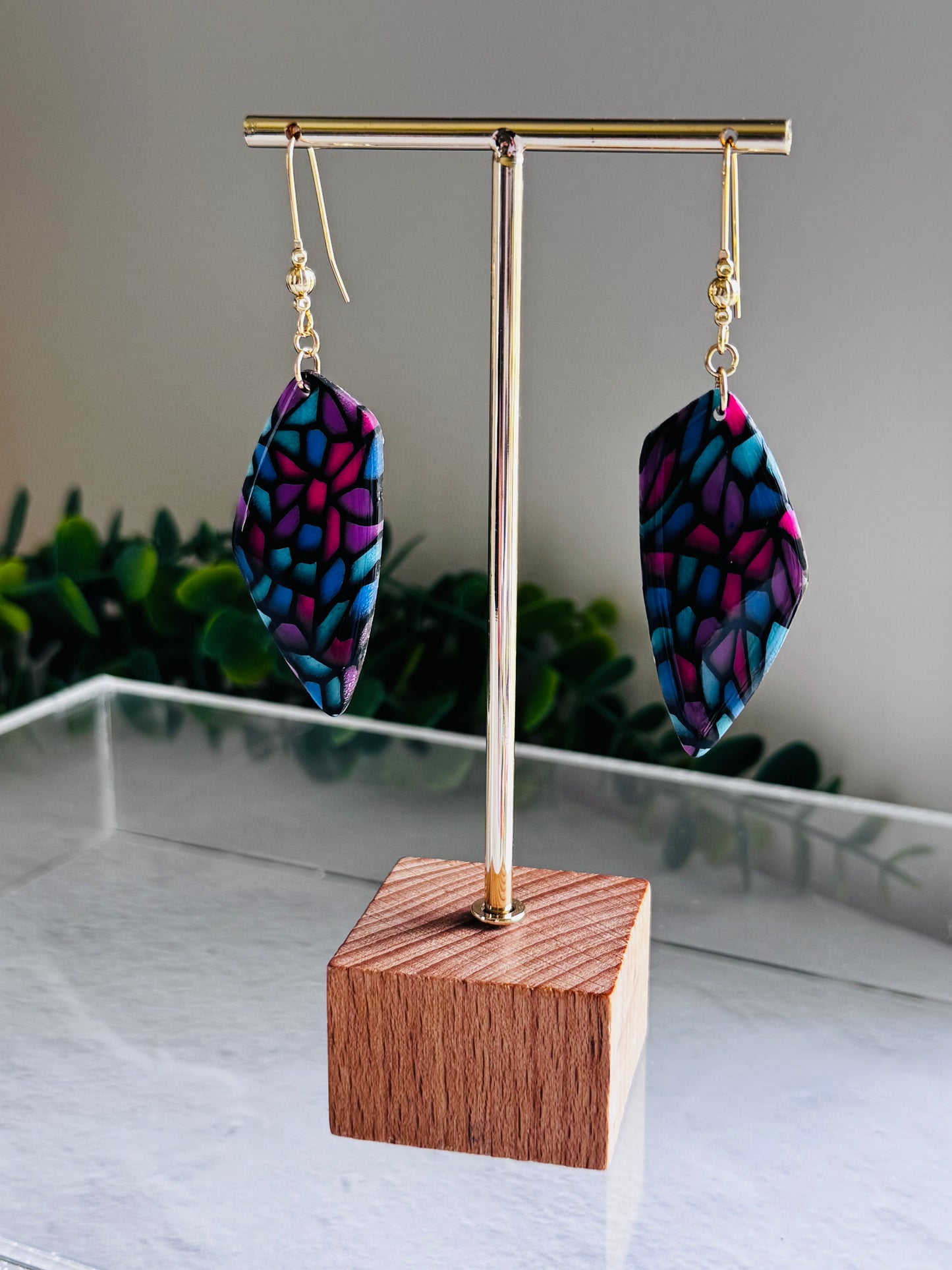 Jewel Stained Glass - Large Organic Pebble Earrings