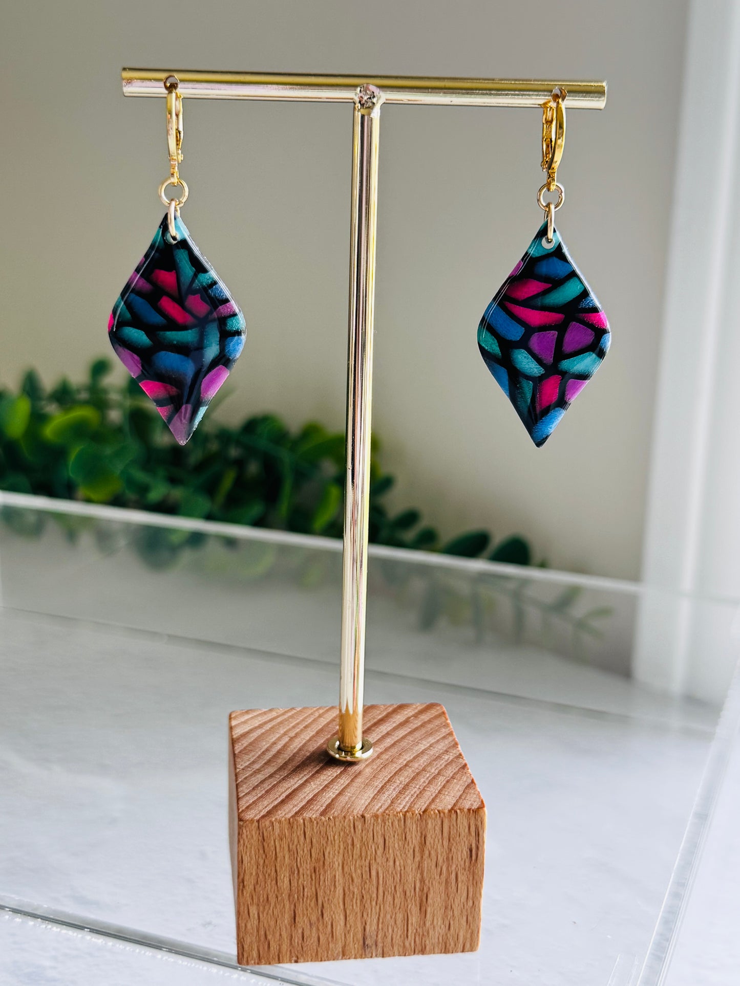 Jewel Stained Glass - Marquise Pointed Pebble Earrings