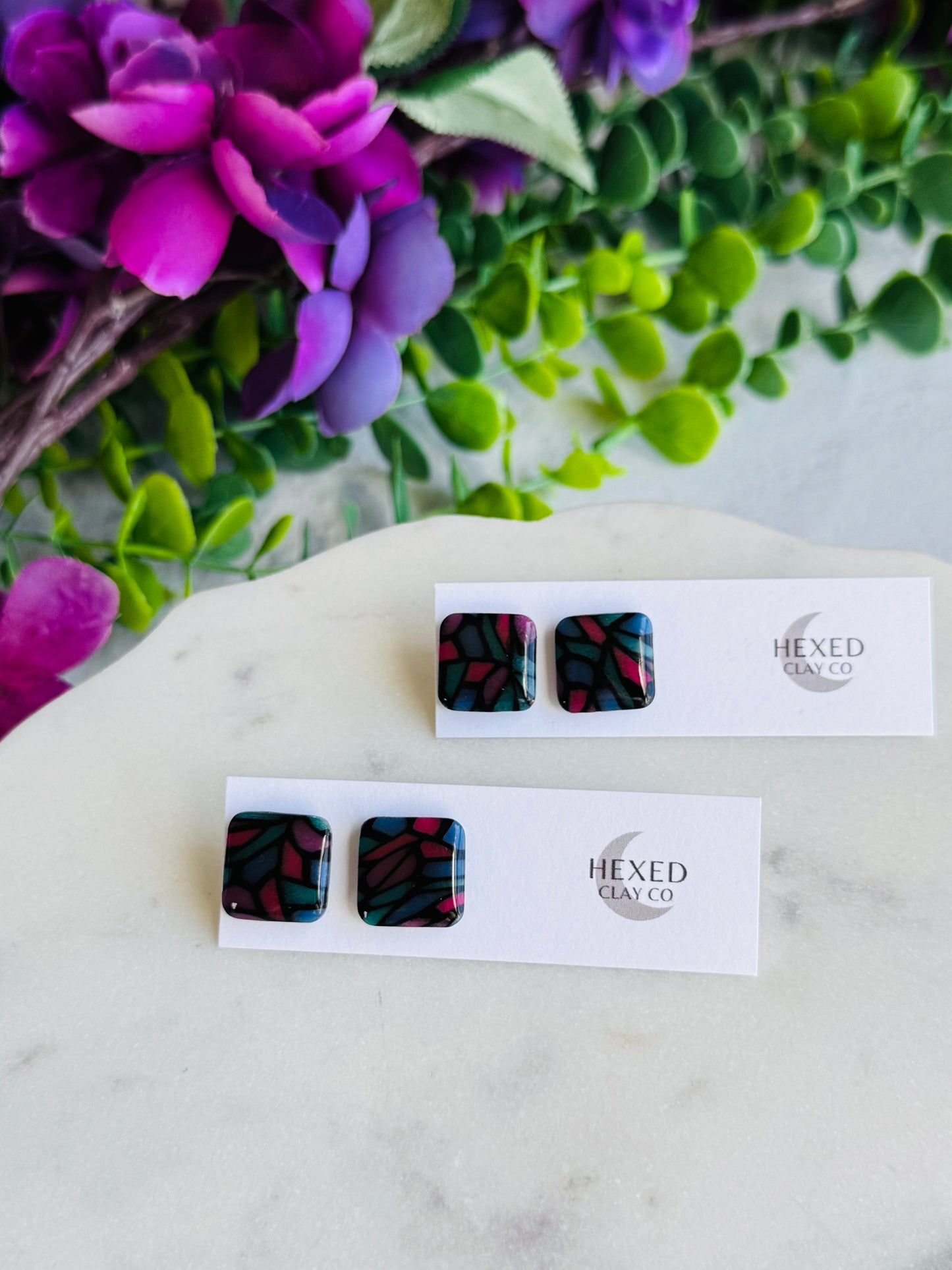 Jewel Stained Glass - Rounded Square Studs