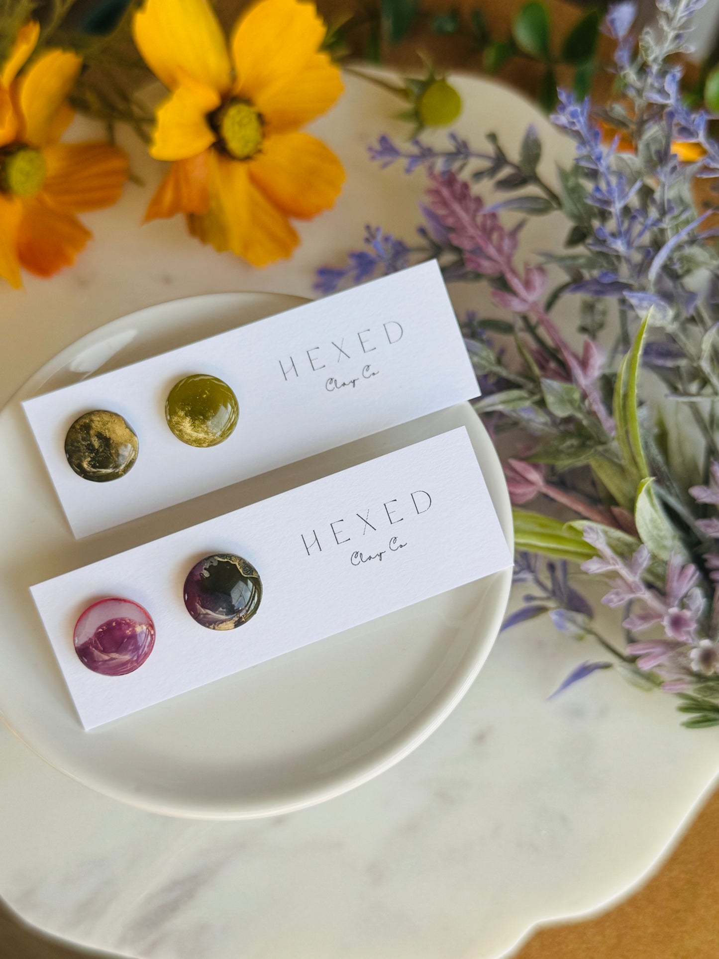 Moss Alcohol Ink - Round Studs