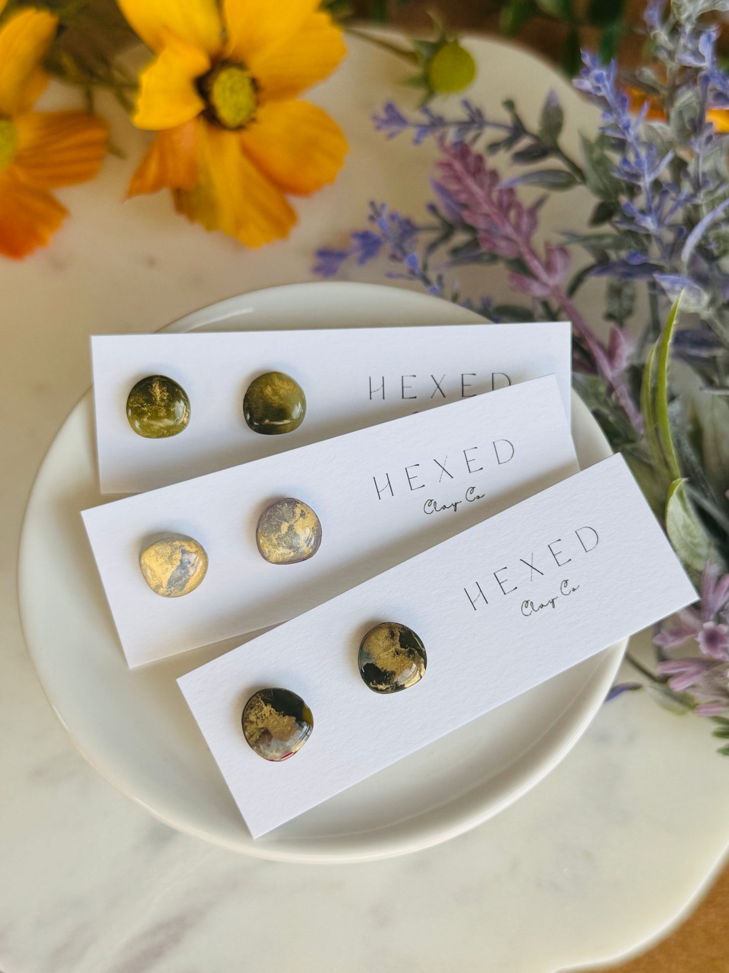 Moss Alcohol Ink - Small Pebble Studs