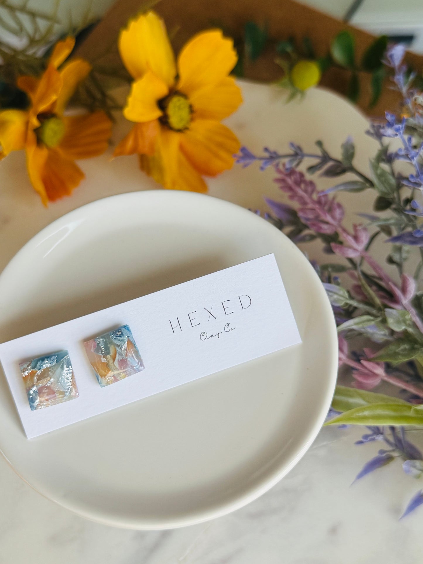 Pastel Marble - Square Swirl Stud