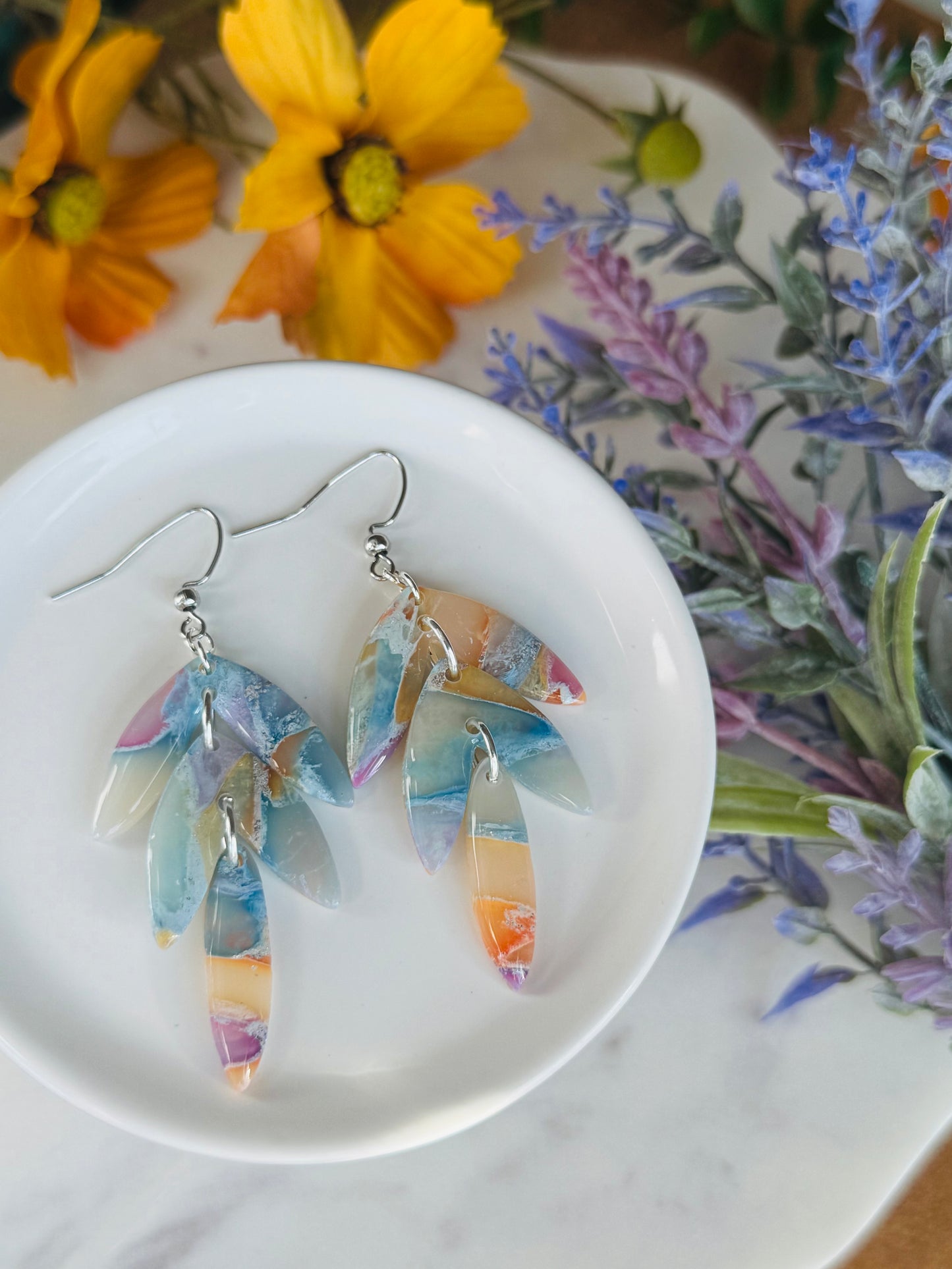 Pastel Marble - Leaf Drop Earring