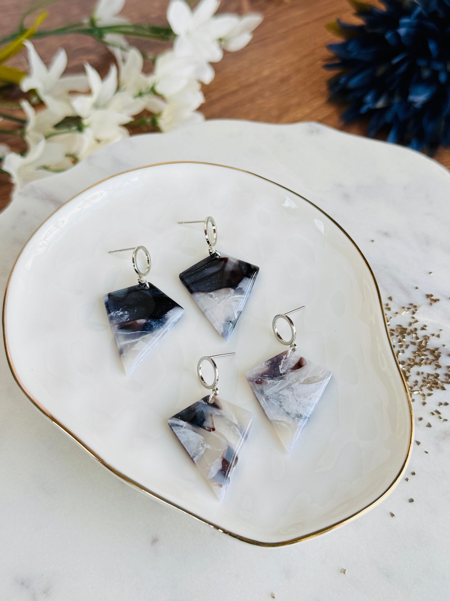 Two-Toned Blue & White - Arrowhead Earring