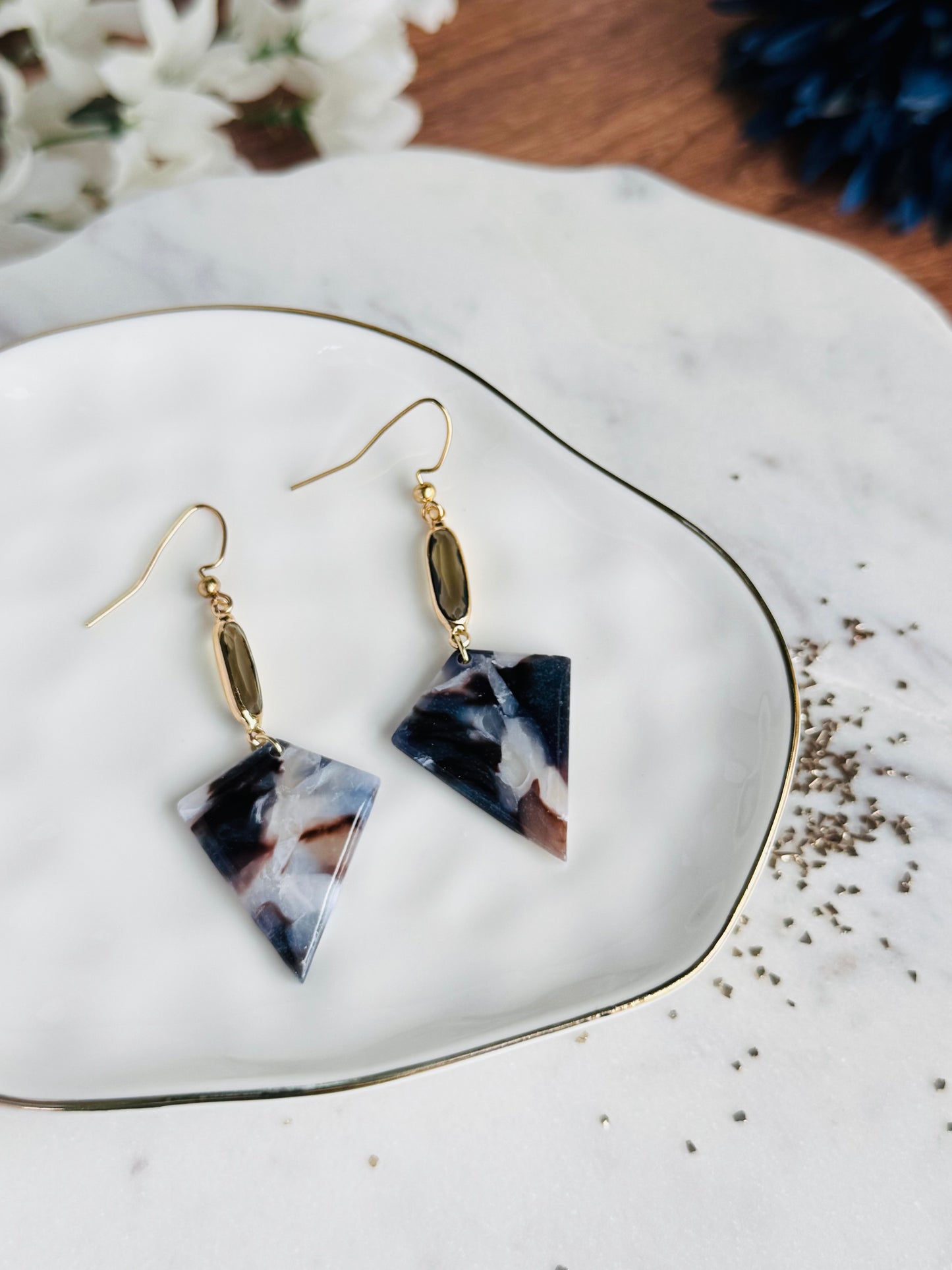 Two-Toned Blue & White - Arrowhead Earring