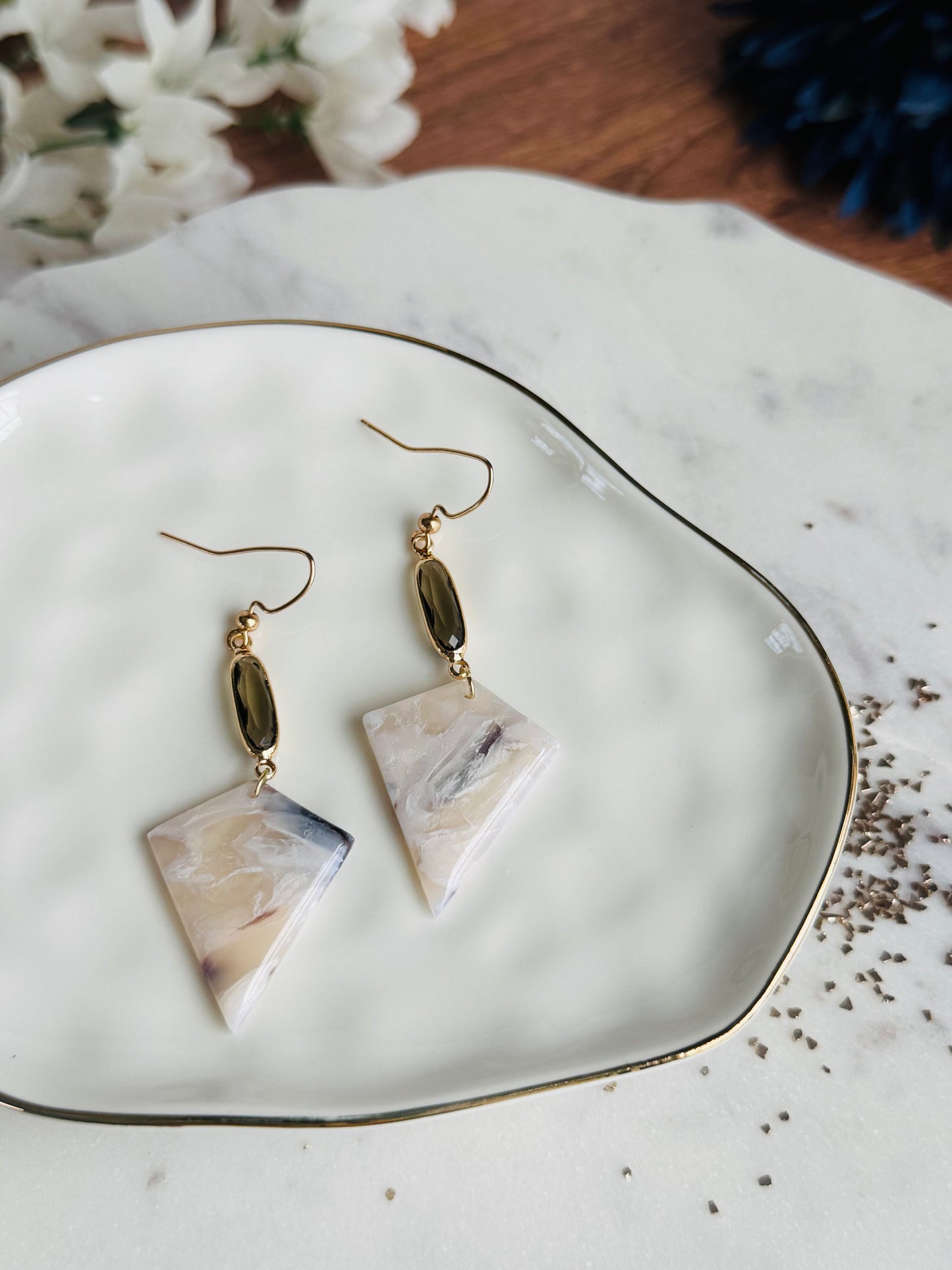 Two-Toned Blue & White - Arrowhead Earring