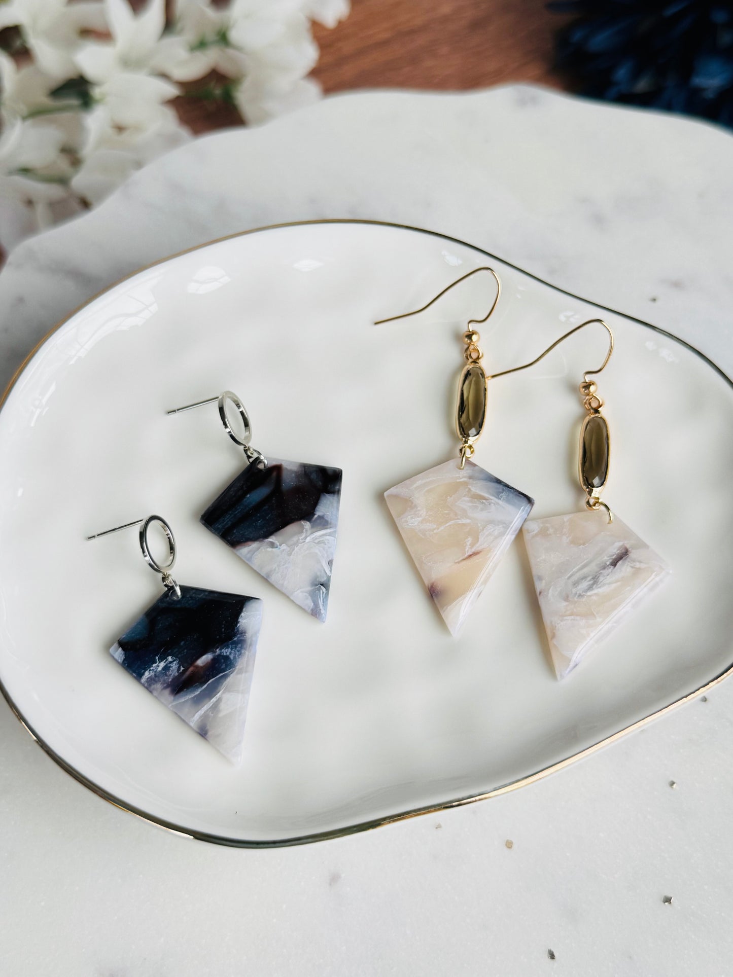 Two-Toned Blue & White - Arrowhead Earring