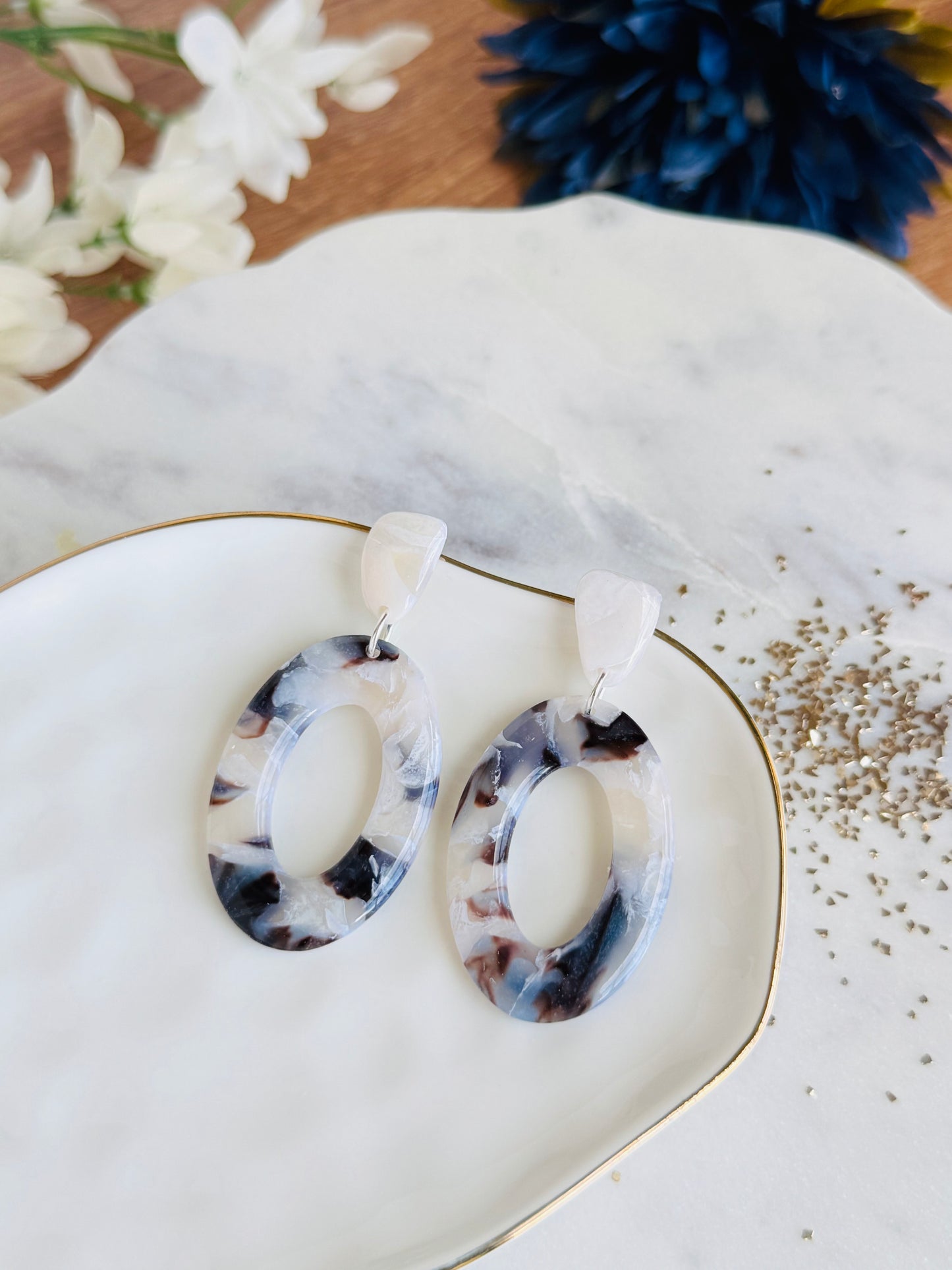 Two-Toned Blue & White - Large Oval Donut