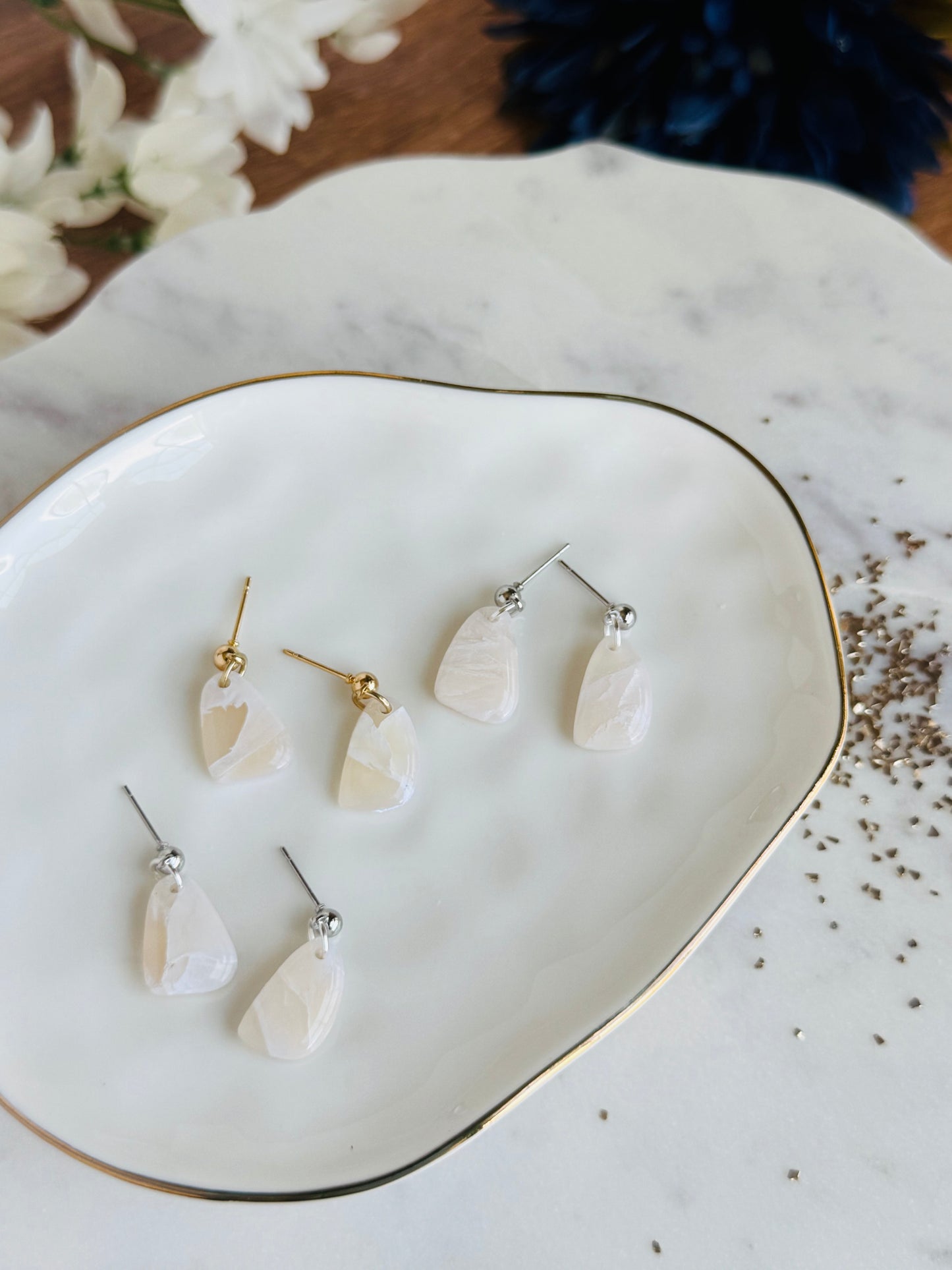 White Stone - Small Pebble Earring