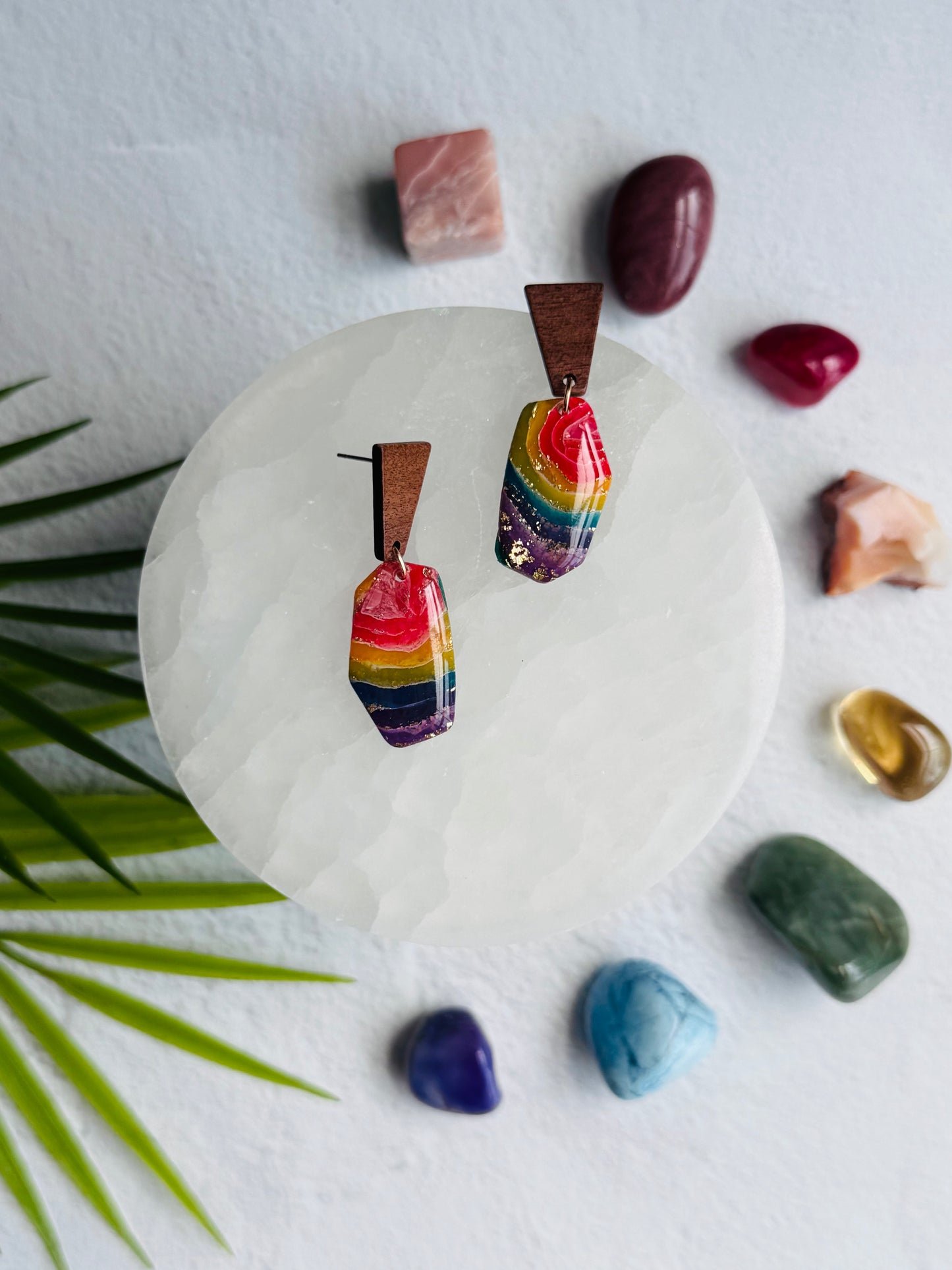 Rainbow Agate - Jagged Pebble & Wood Post