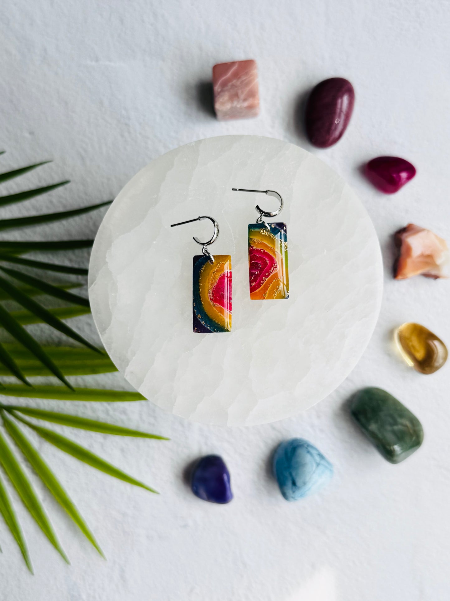 Rainbow Agate - Small Rectangle Earrings