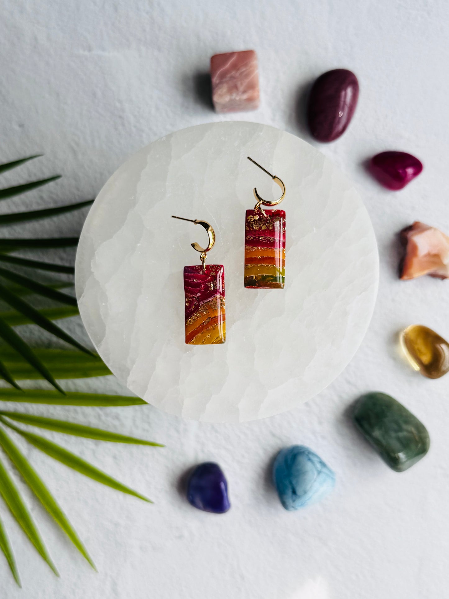 Rainbow Agate - Small Rectangle Earrings