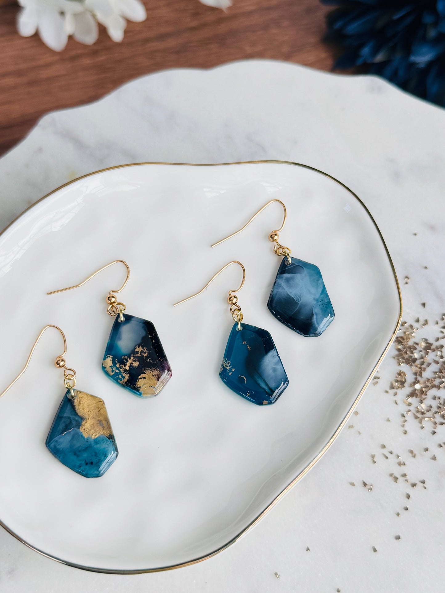 Dark Blue Ink - Abstract Pebble Dangle