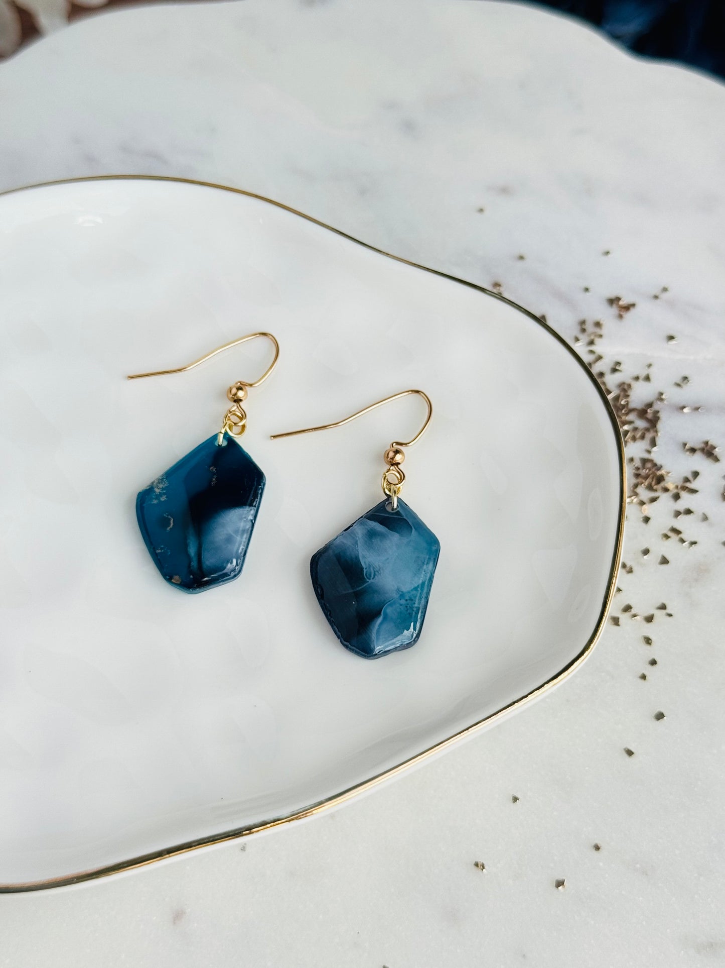 Dark Blue Ink - Abstract Pebble Dangle