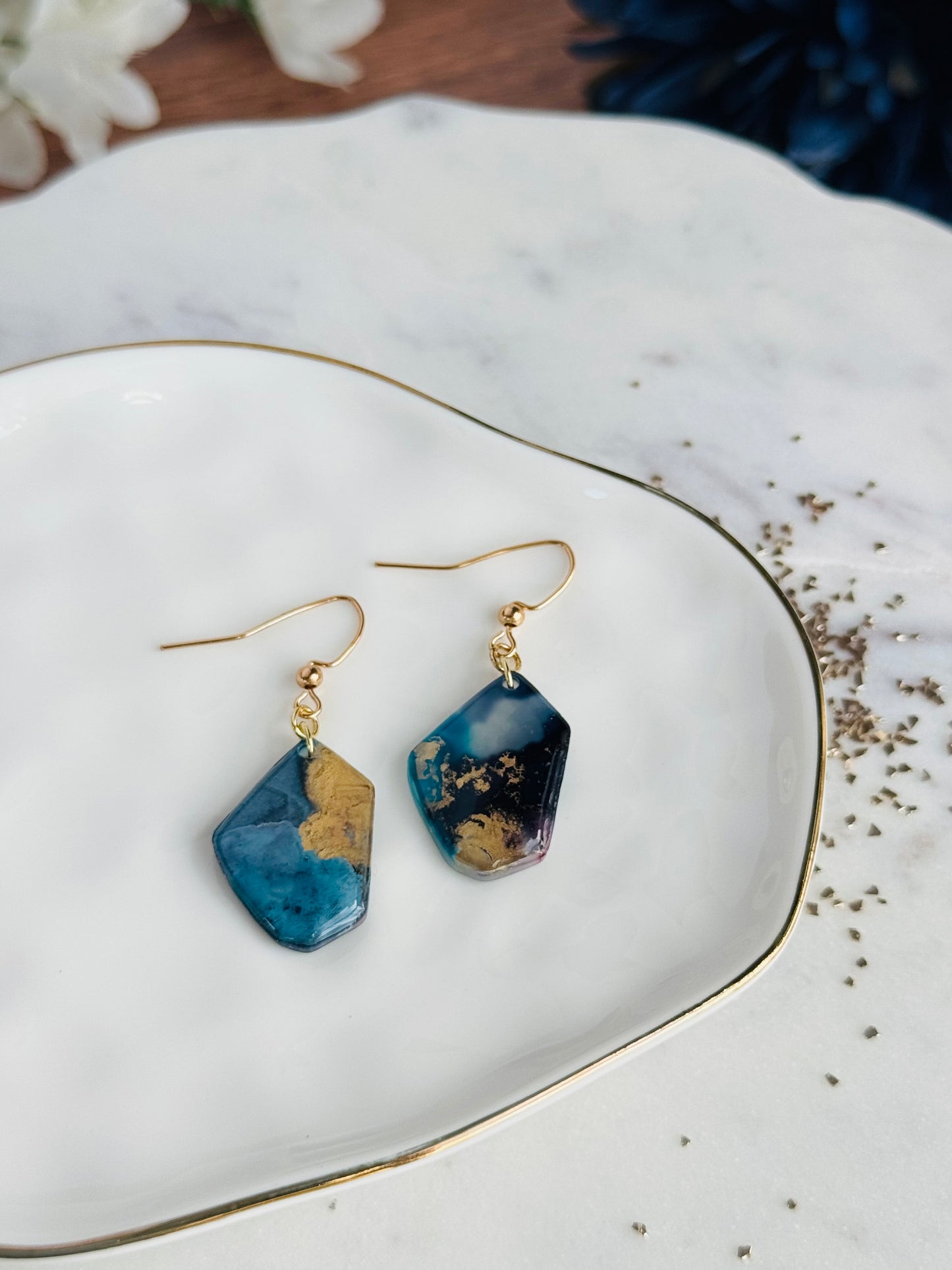 Dark Blue Ink - Abstract Pebble Dangle