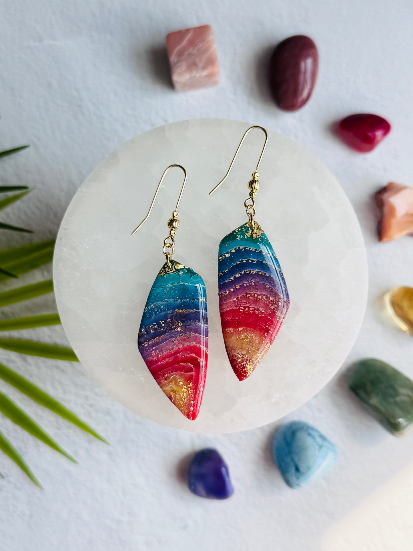 Rainbow Agate - Large Organic Pebble Earring