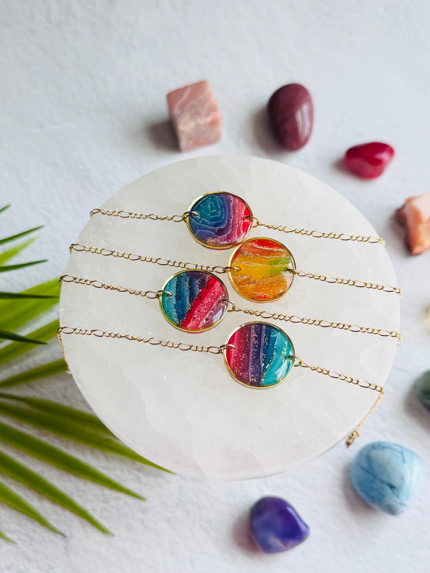 Rainbow Agate - Circle Bezel Bracelets