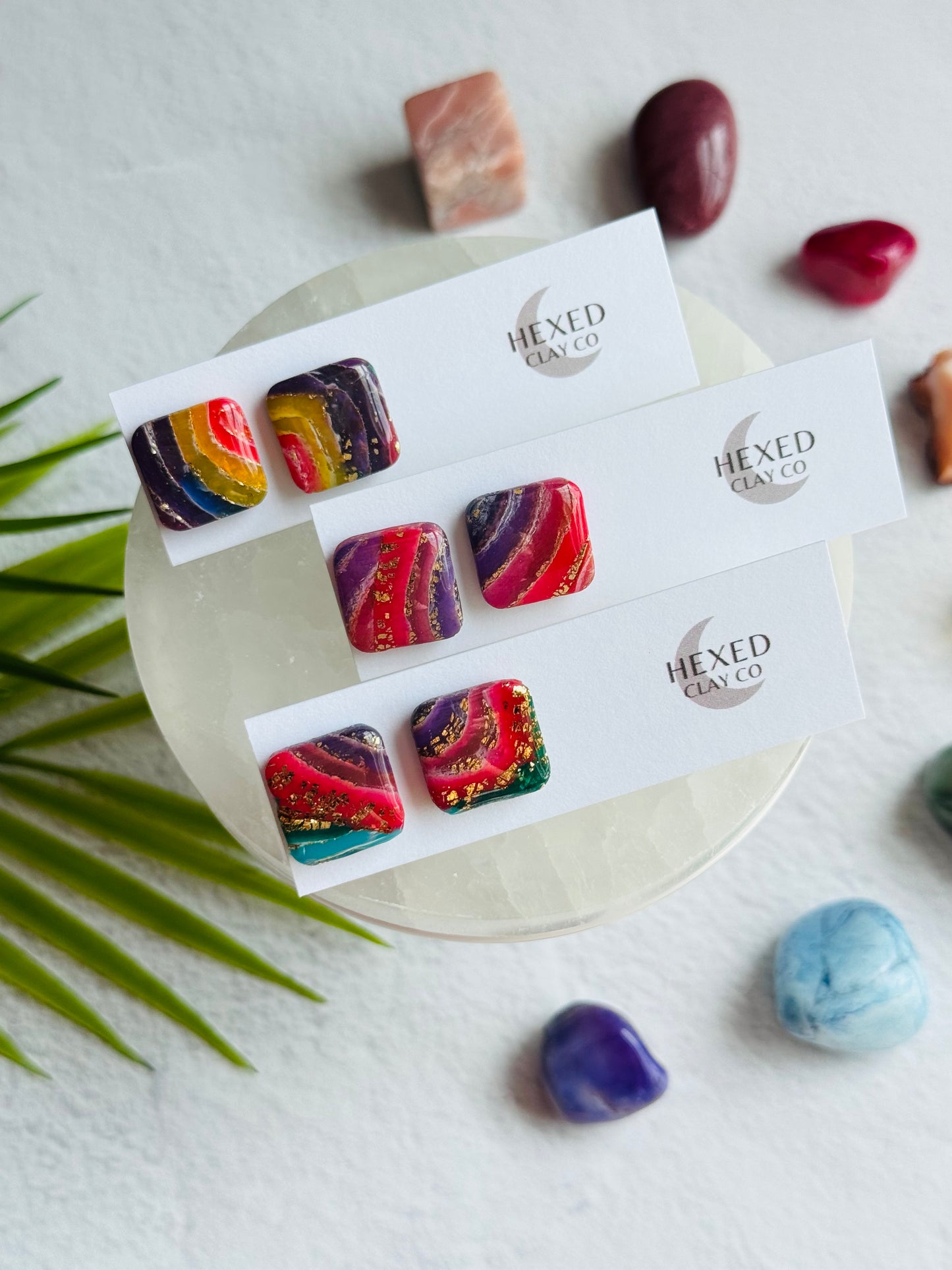 Rainbow Agate - Rounded Square Studs