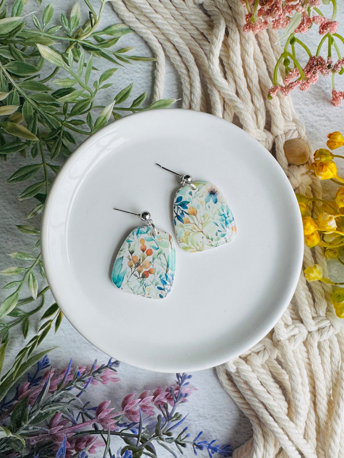 Blue/Green Floral - Gumdrop & Ball Post
