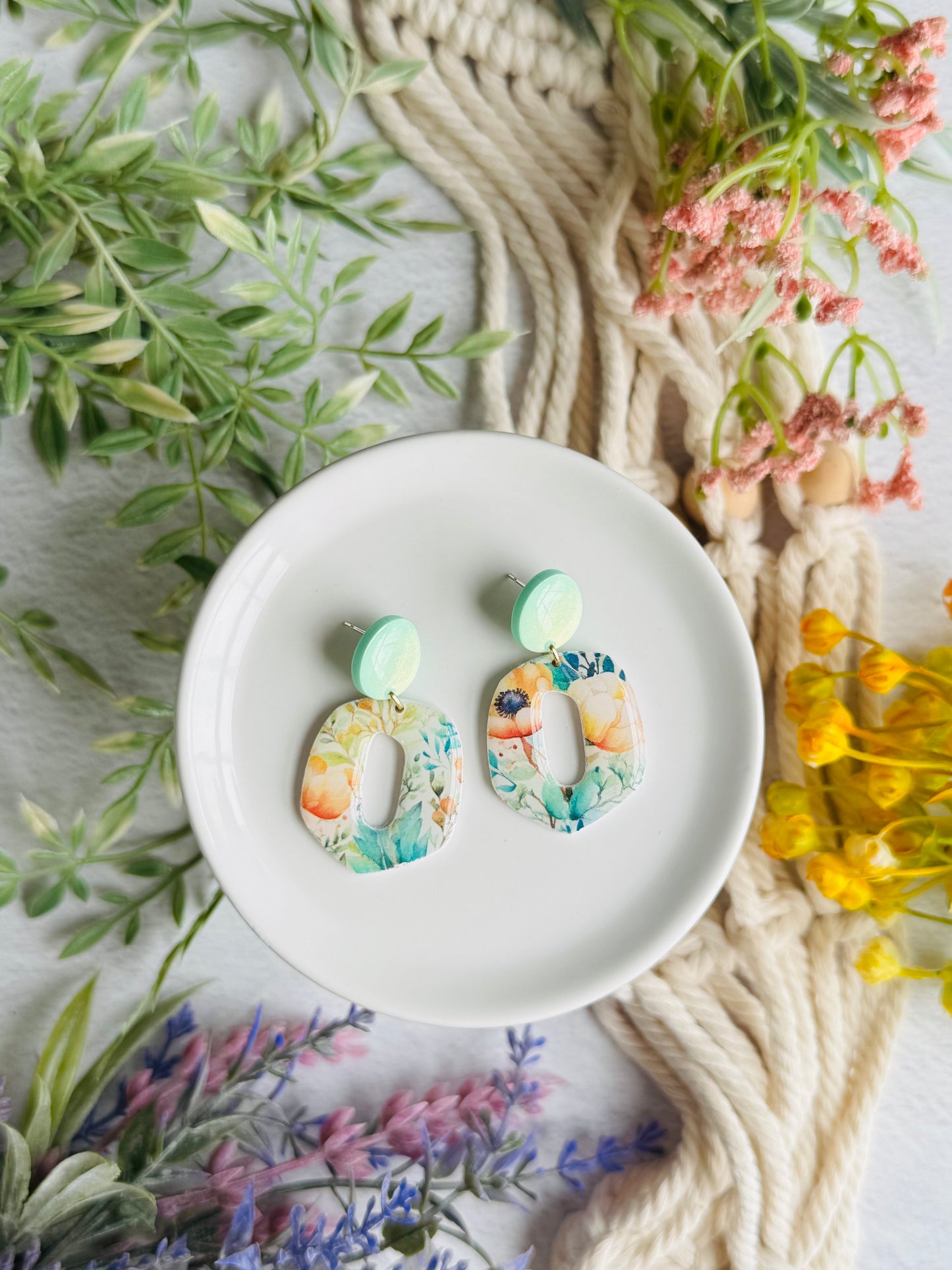 Blue/Green Floral - Abstract Donut Earring
