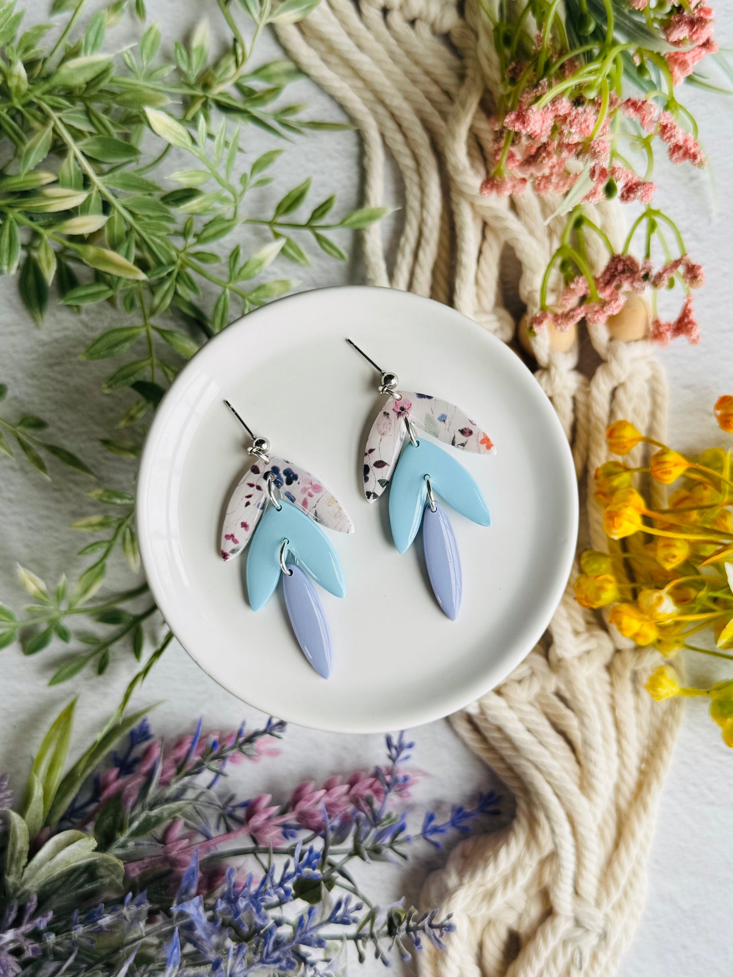 Rainbow Floral - 3 Piece Leaf Drop Earring