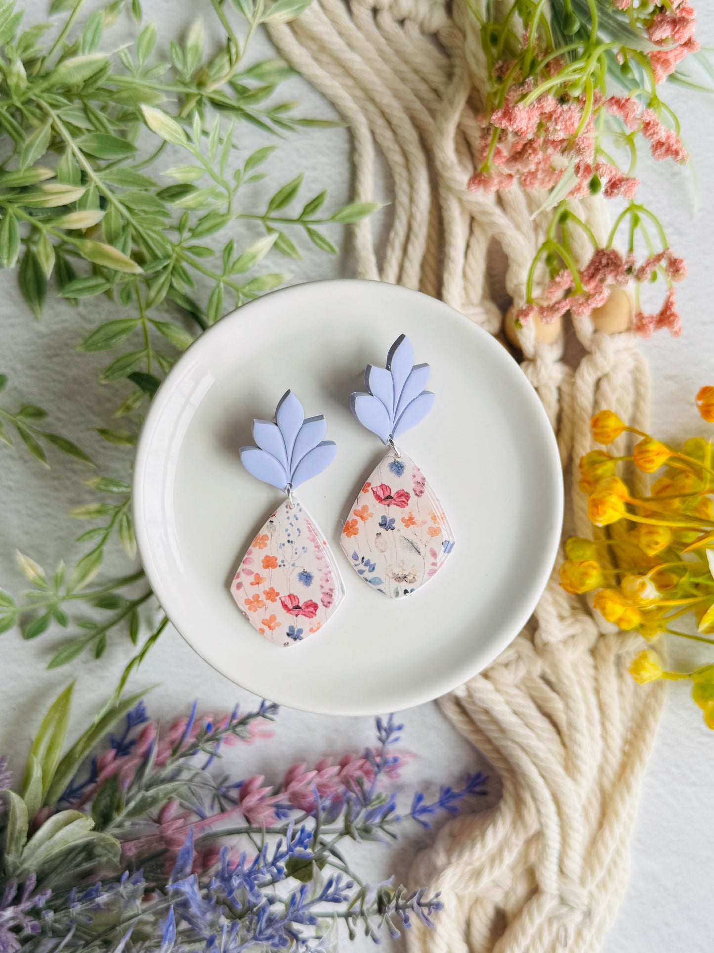 Rainbow Floral - Purple Leaf & Shield Dangle
