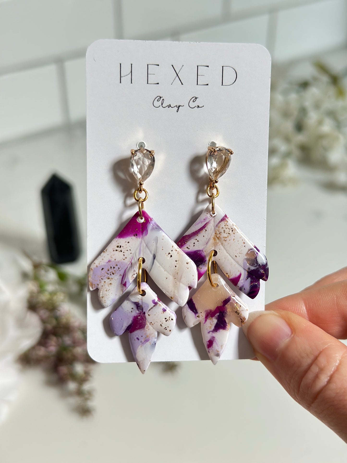 Purple Marble | 2-Piece Drop on Gem Post