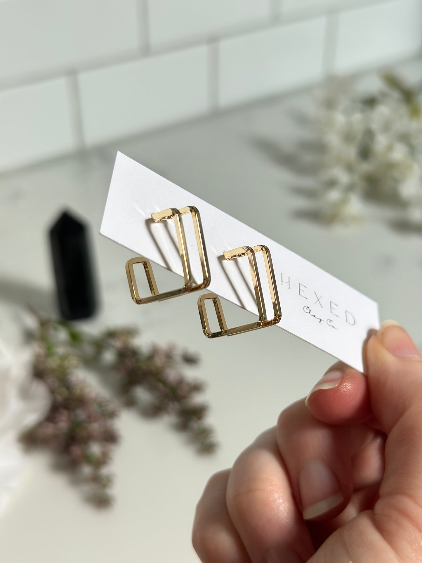 Square Twin Line Huggie