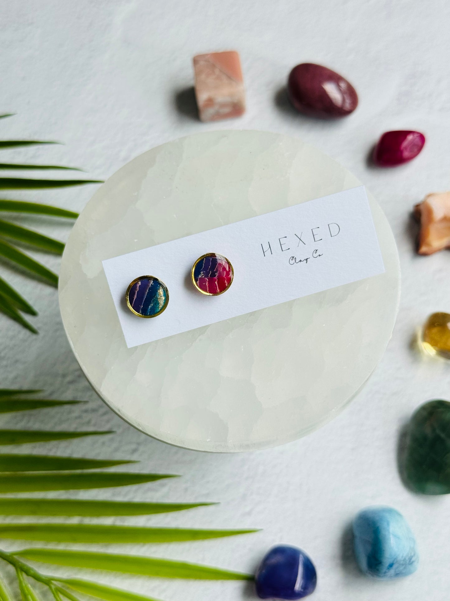 Rainbow Agate - Round Bezel Studs