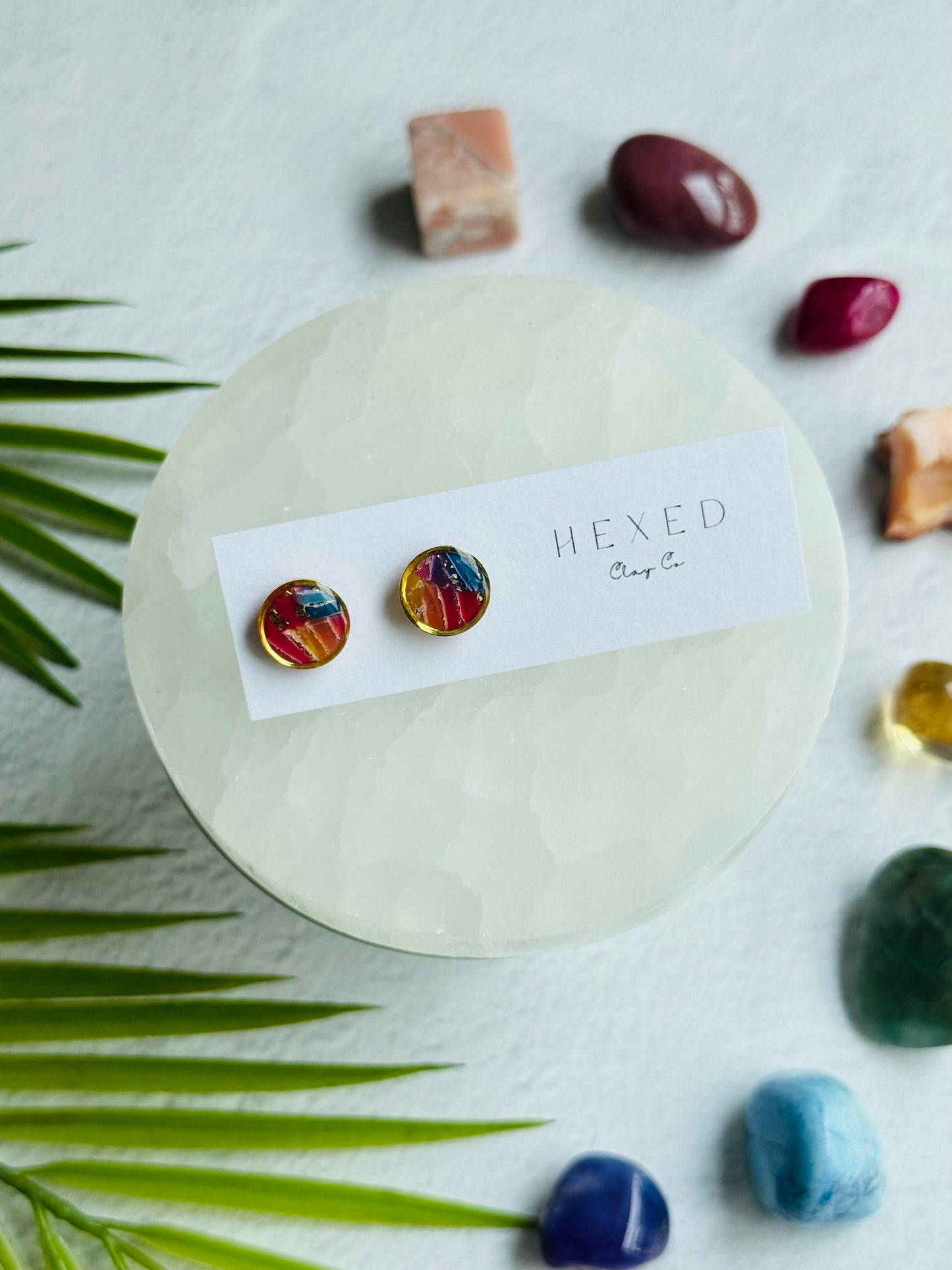 Rainbow Agate - Round Bezel Studs