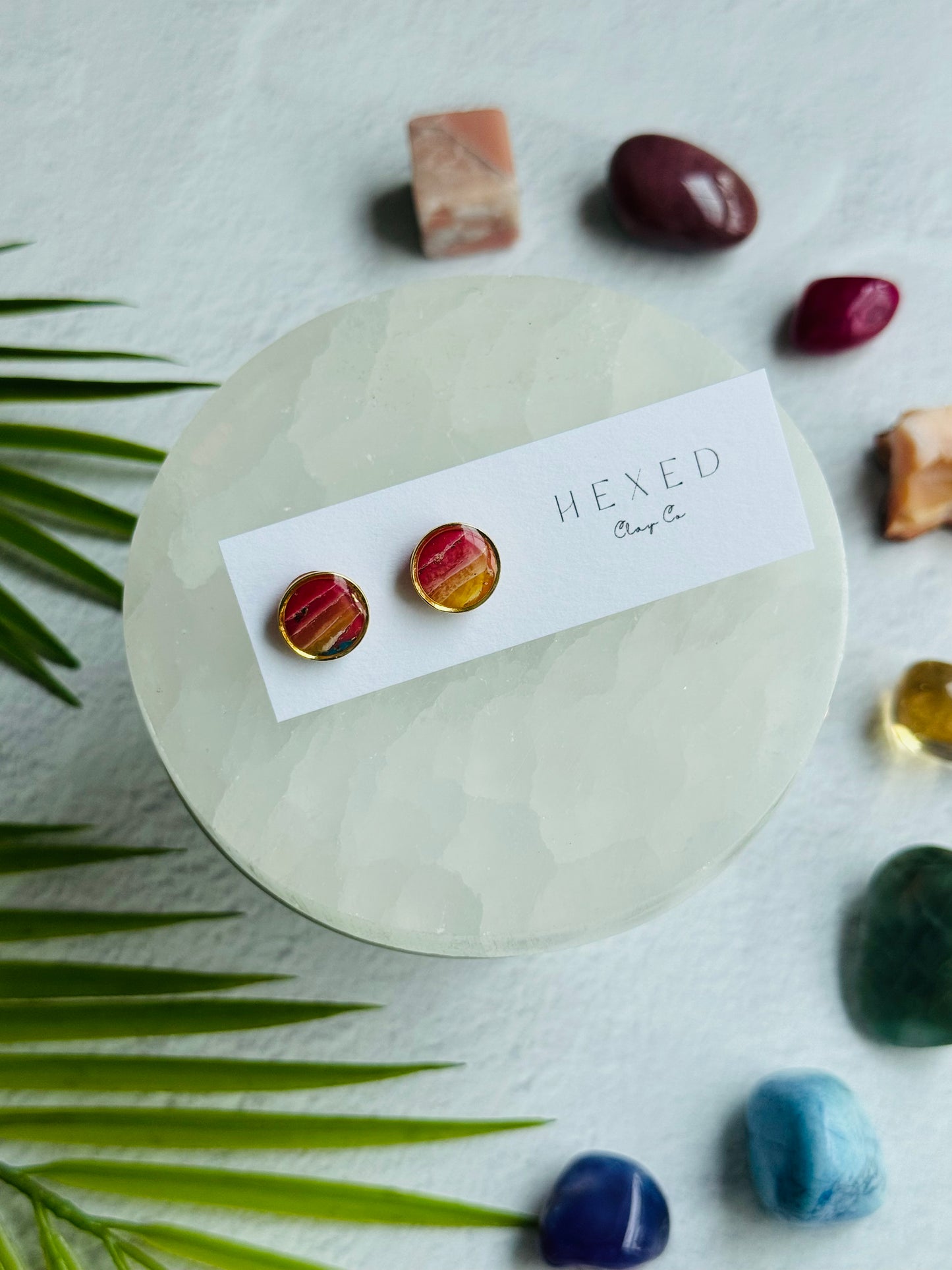 Rainbow Agate - Round Bezel Studs