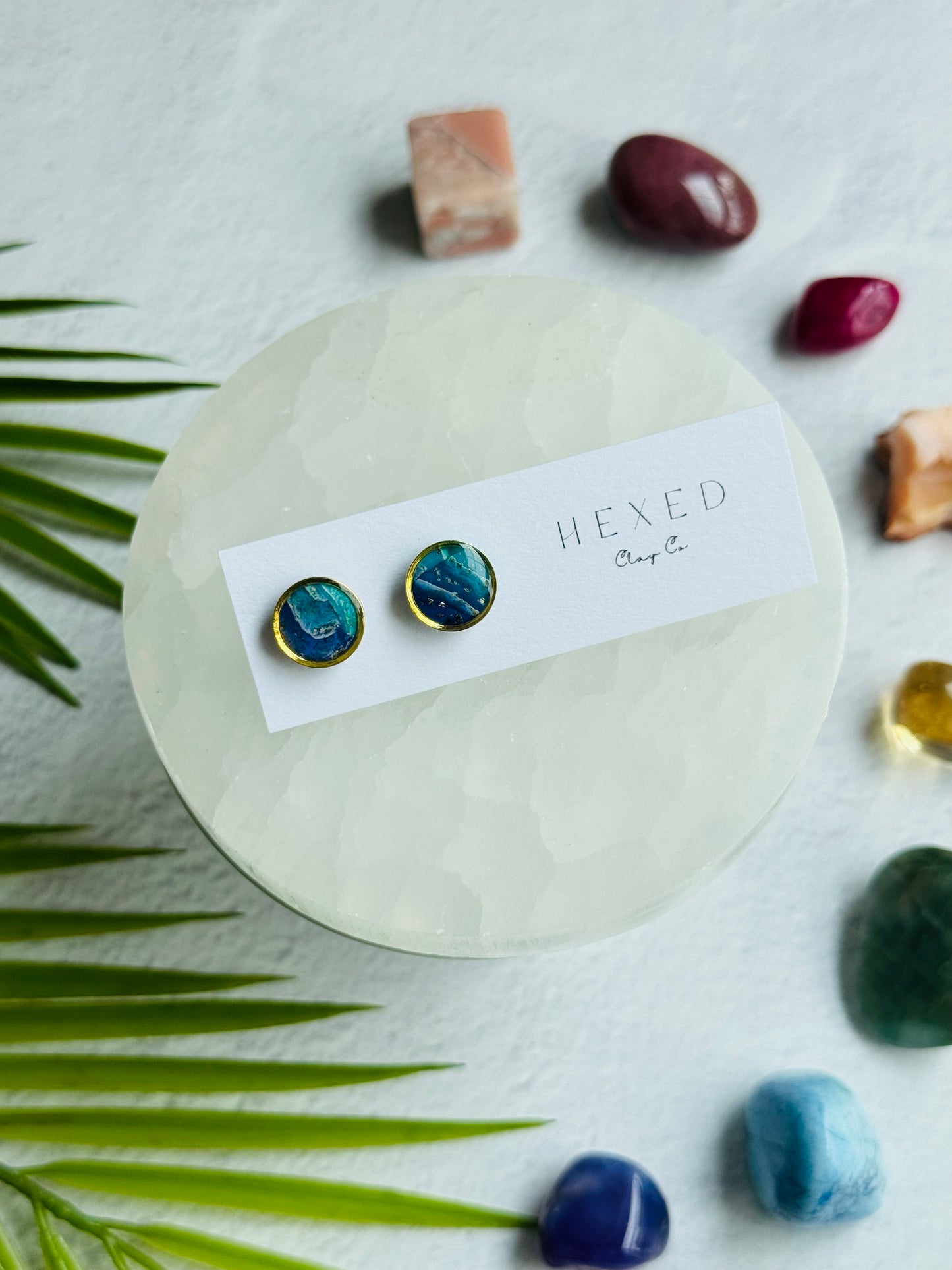 Rainbow Agate - Round Bezel Studs