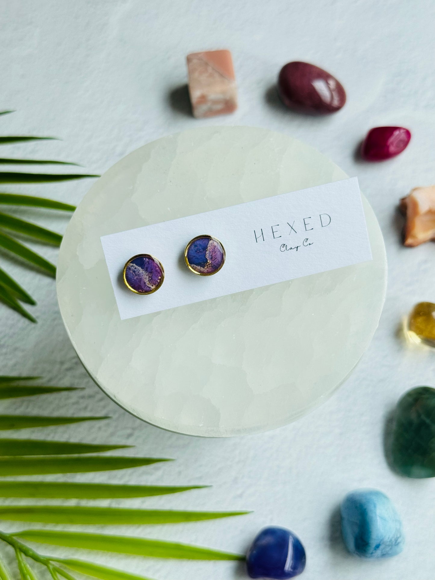 Rainbow Agate - Round Bezel Studs