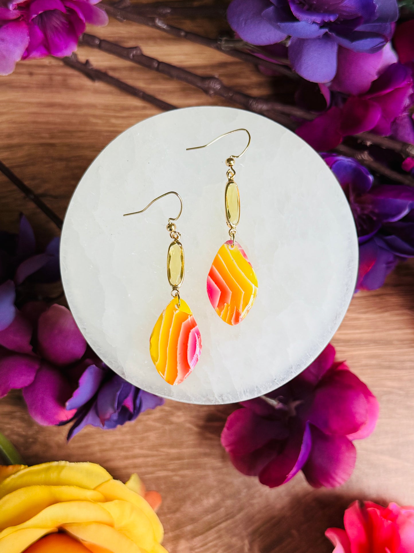 Sunset Vibes - Oblong Pebble & Gem Earrings