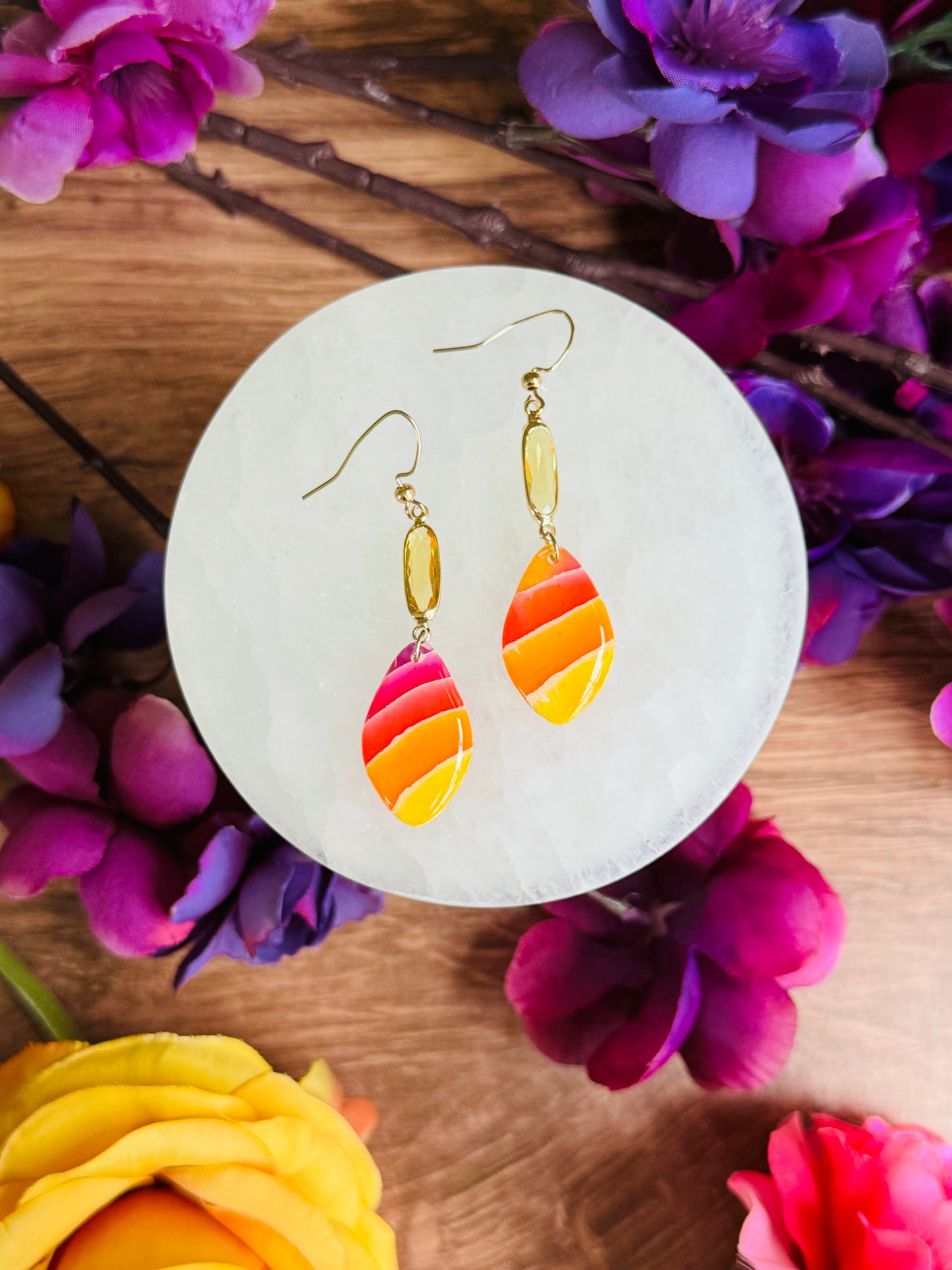 Sunset Vibes - Oblong Pebble & Gem Earrings