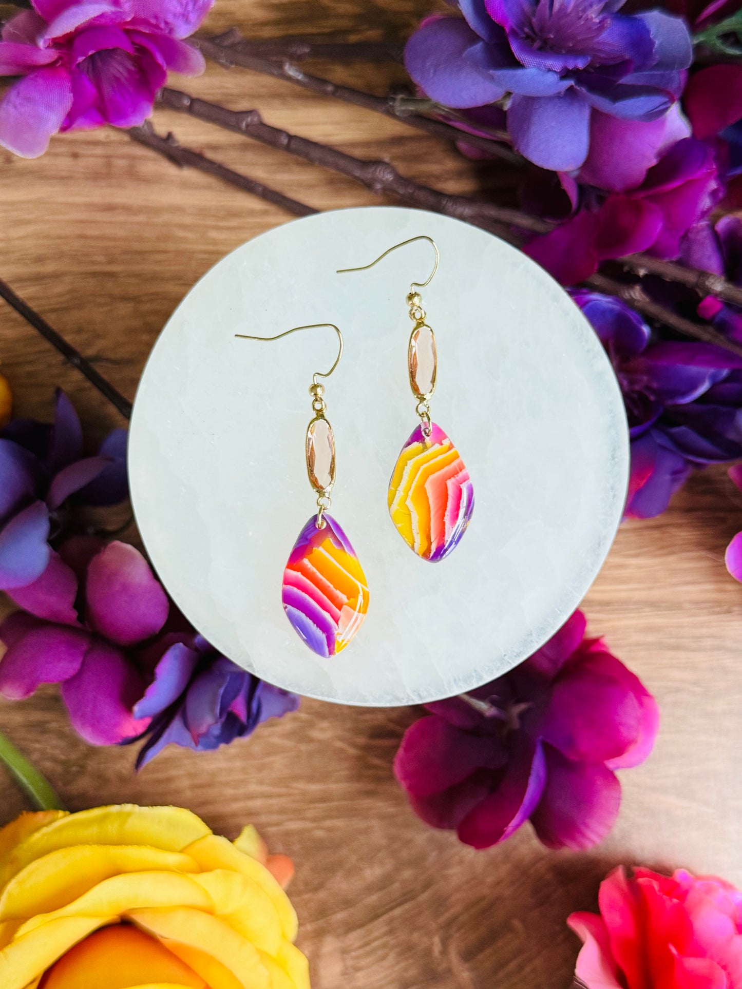 Sunset Vibes - Oblong Pebble & Gem Earrings
