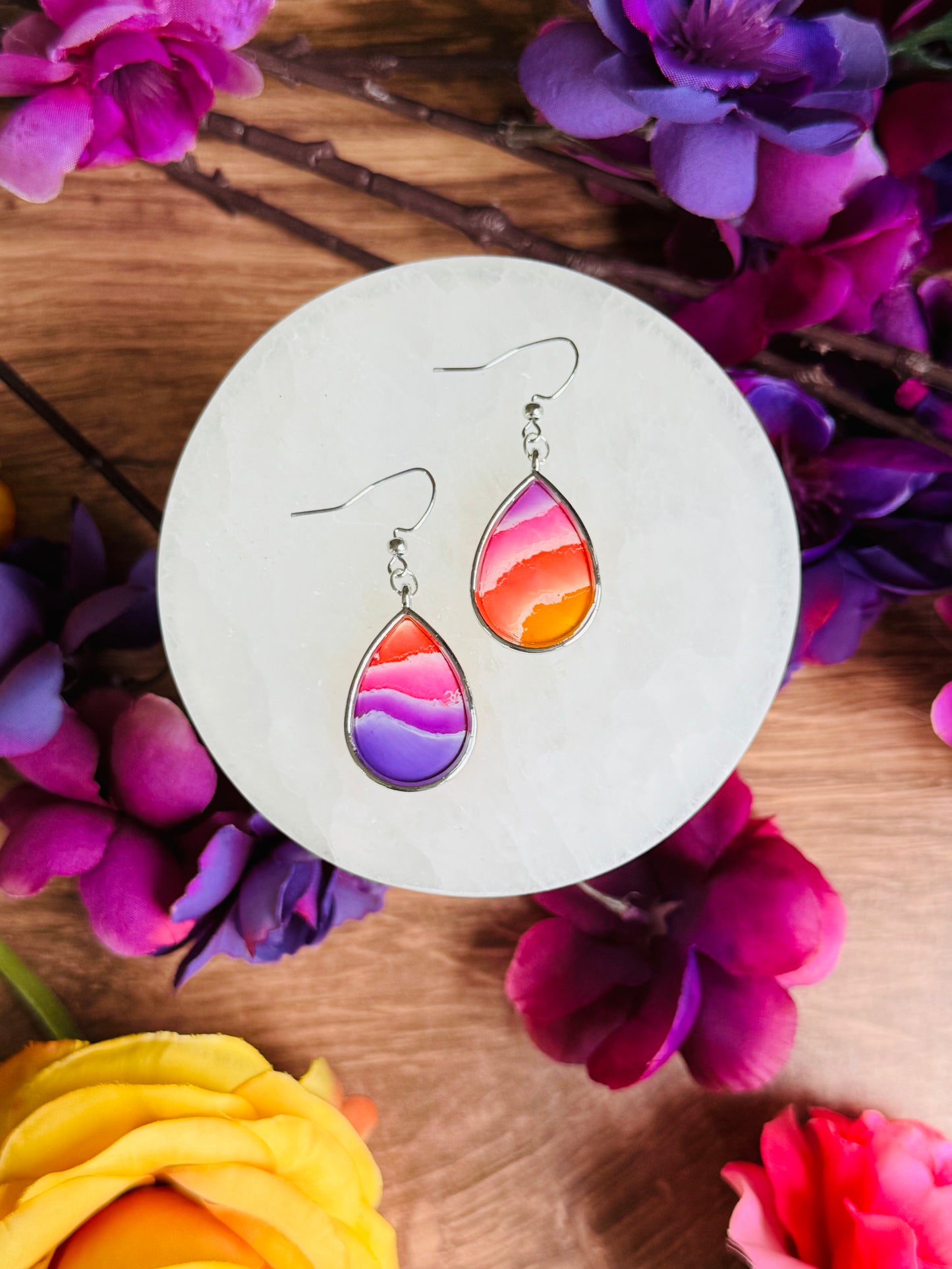 Sunset Vibes - Teardrop Bezel Earrings