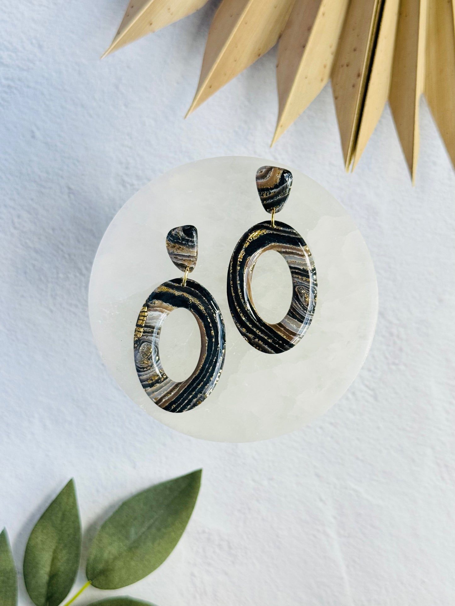 Black Agate Summer - Oval Donut & Pebble Earrings