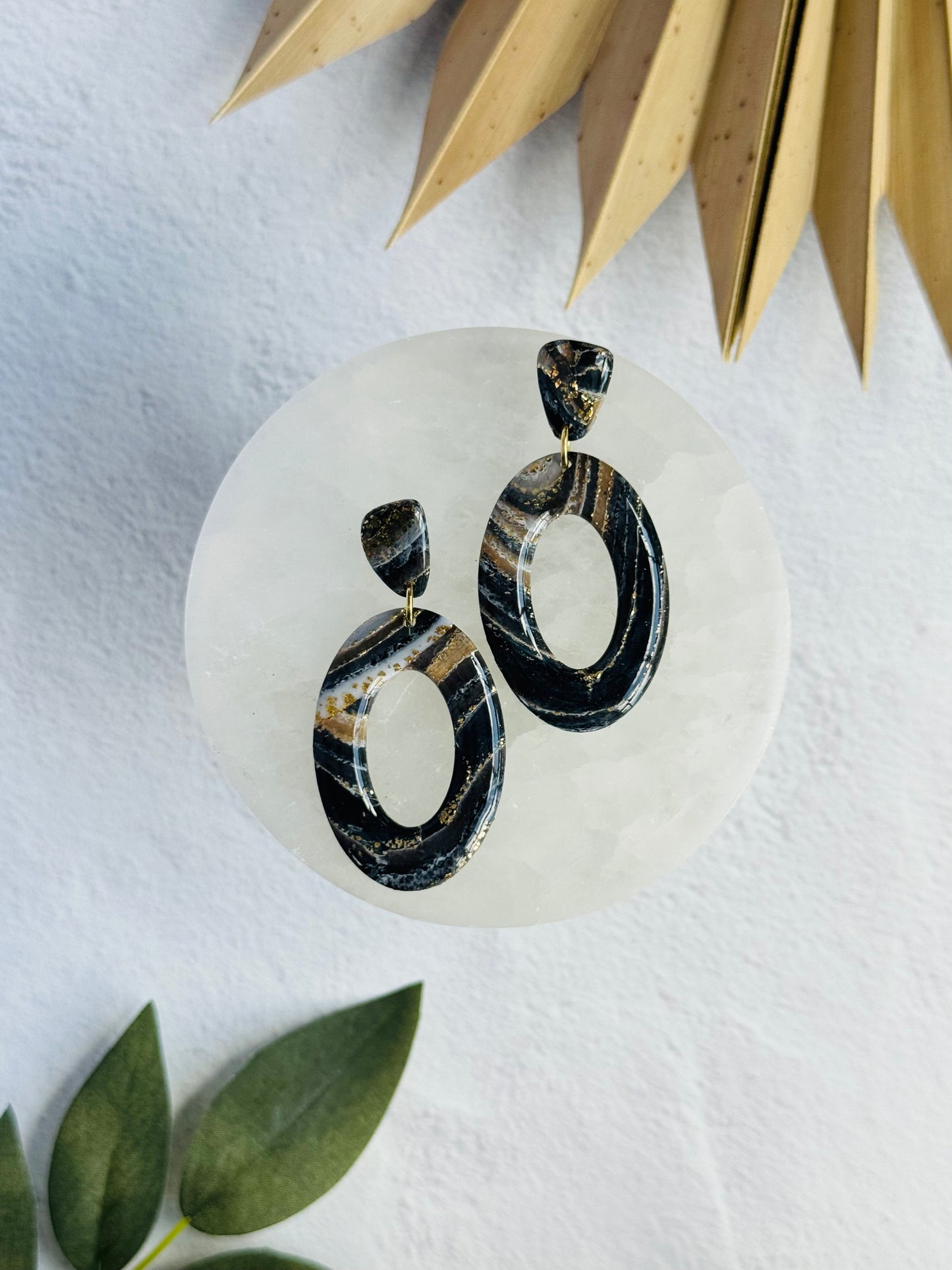 Black Agate Summer - Oval Donut & Pebble Earrings