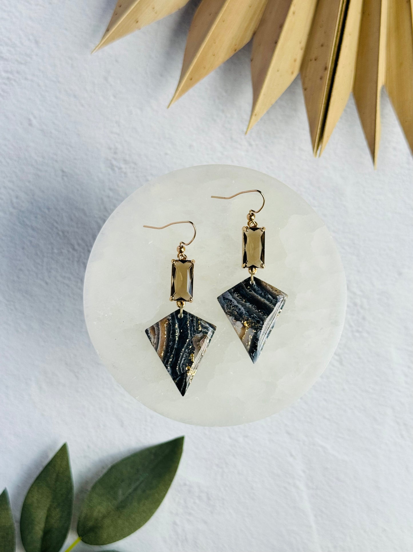 Black Agate Summer - Arrowhead Dangles