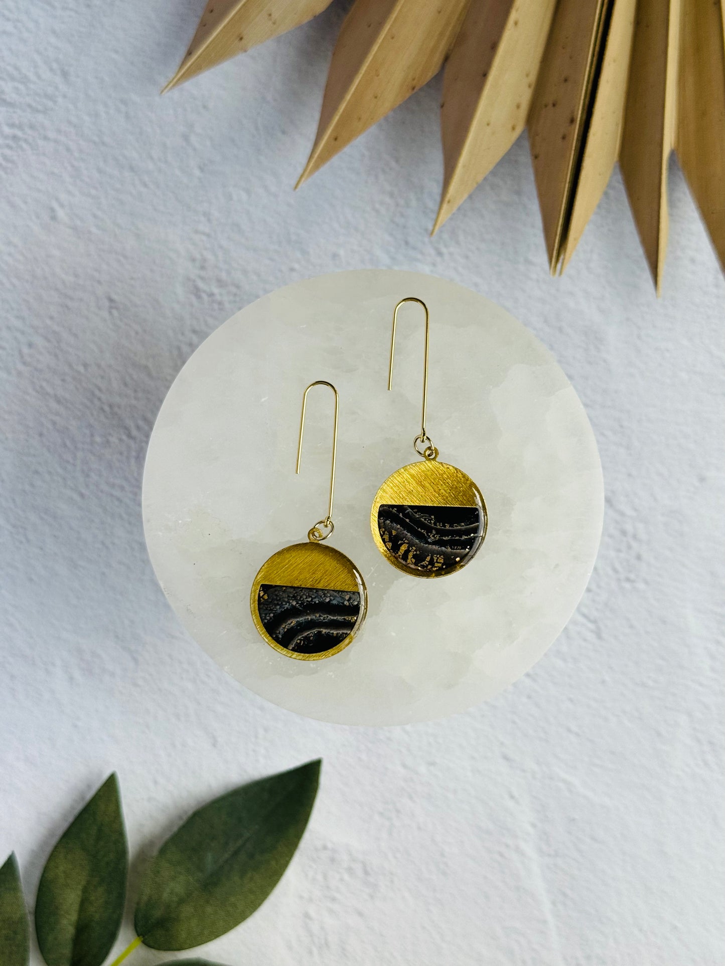 Black Agate Summer - Gold Semi-Circle Bezel Dangles