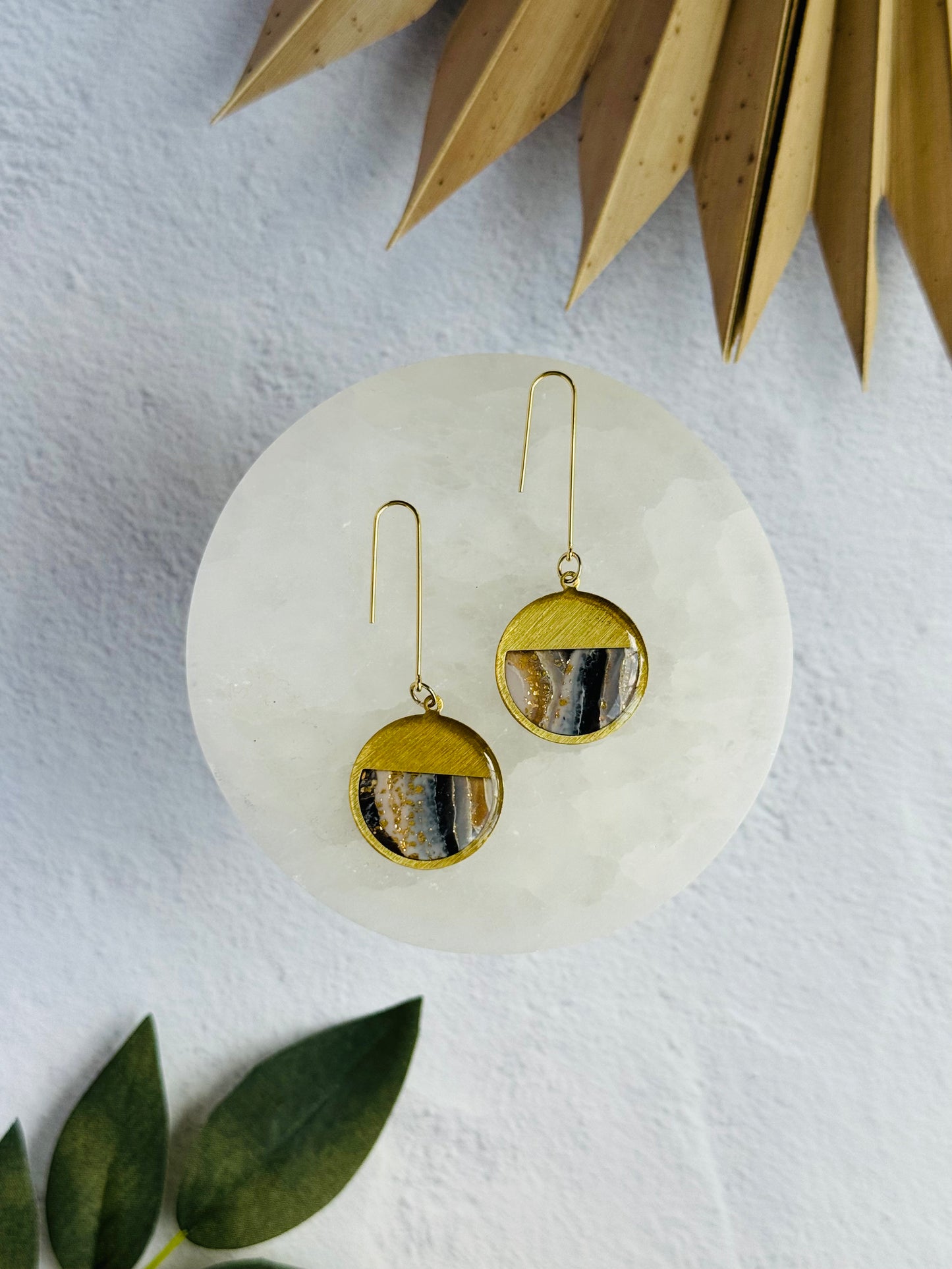 Black Agate Summer - Gold Semi-Circle Bezel Dangles