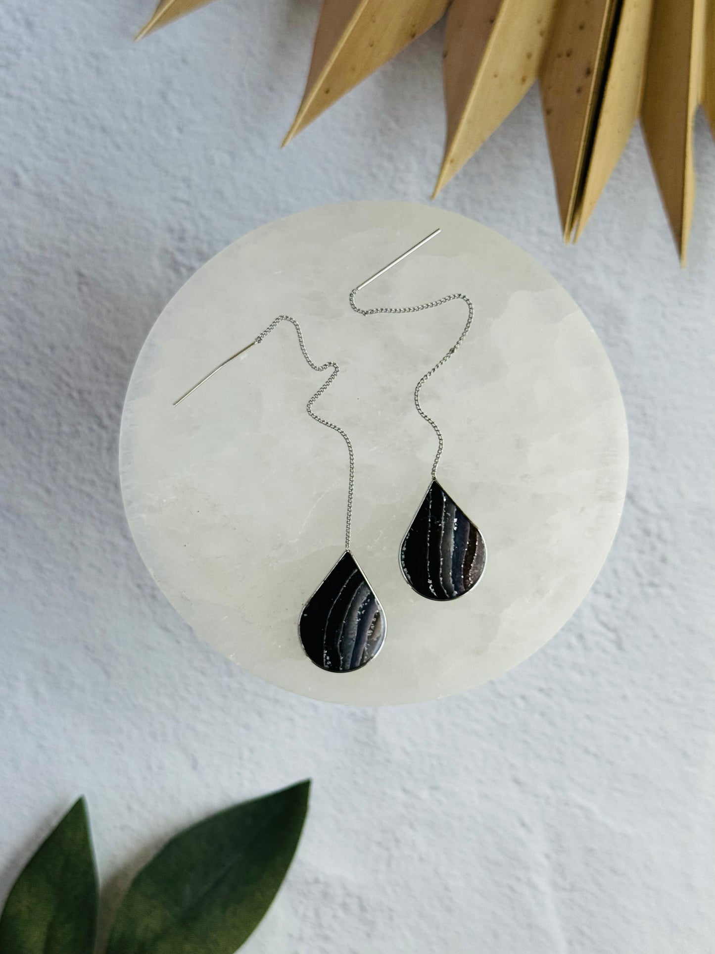 Black Agate Summer - Teardrop Bezel Threaders