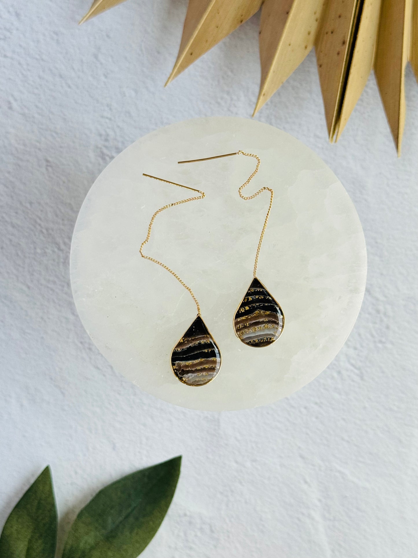 Black Agate Summer - Teardrop Bezel Threaders