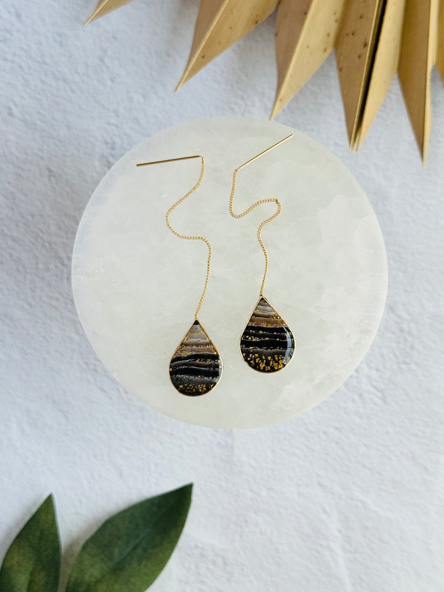 Black Agate Summer - Teardrop Bezel Threaders