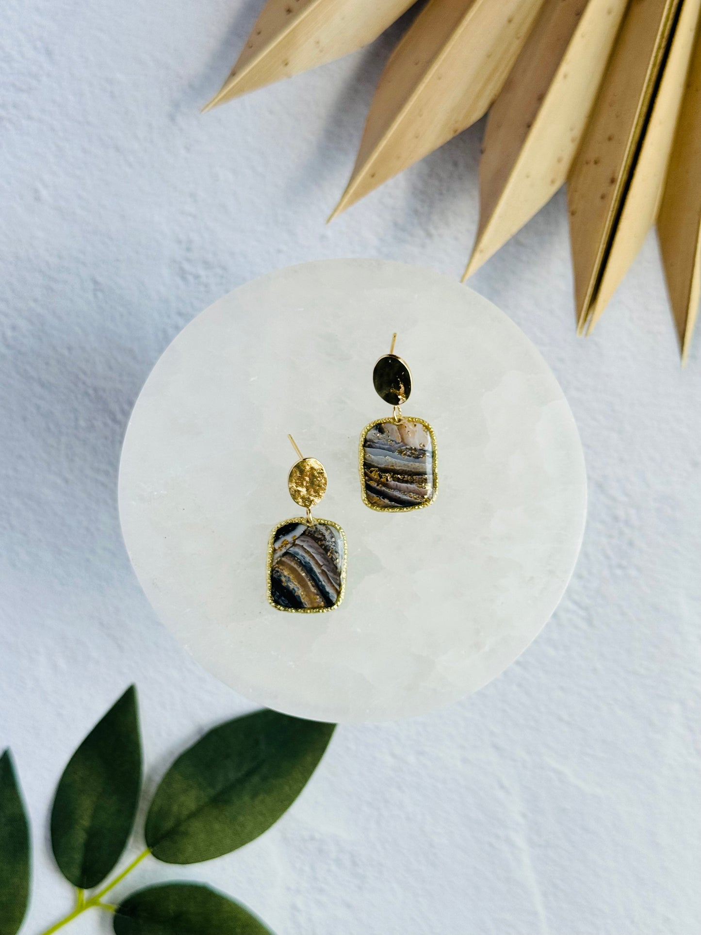 Black Agate Summer - Small Square Bezeled Earring