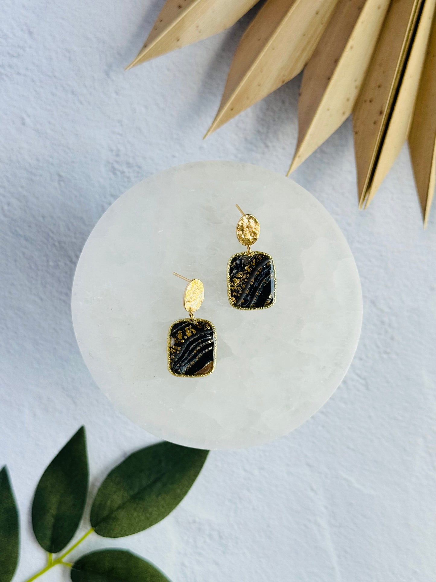 Black Agate Summer - Small Square Bezeled Earring
