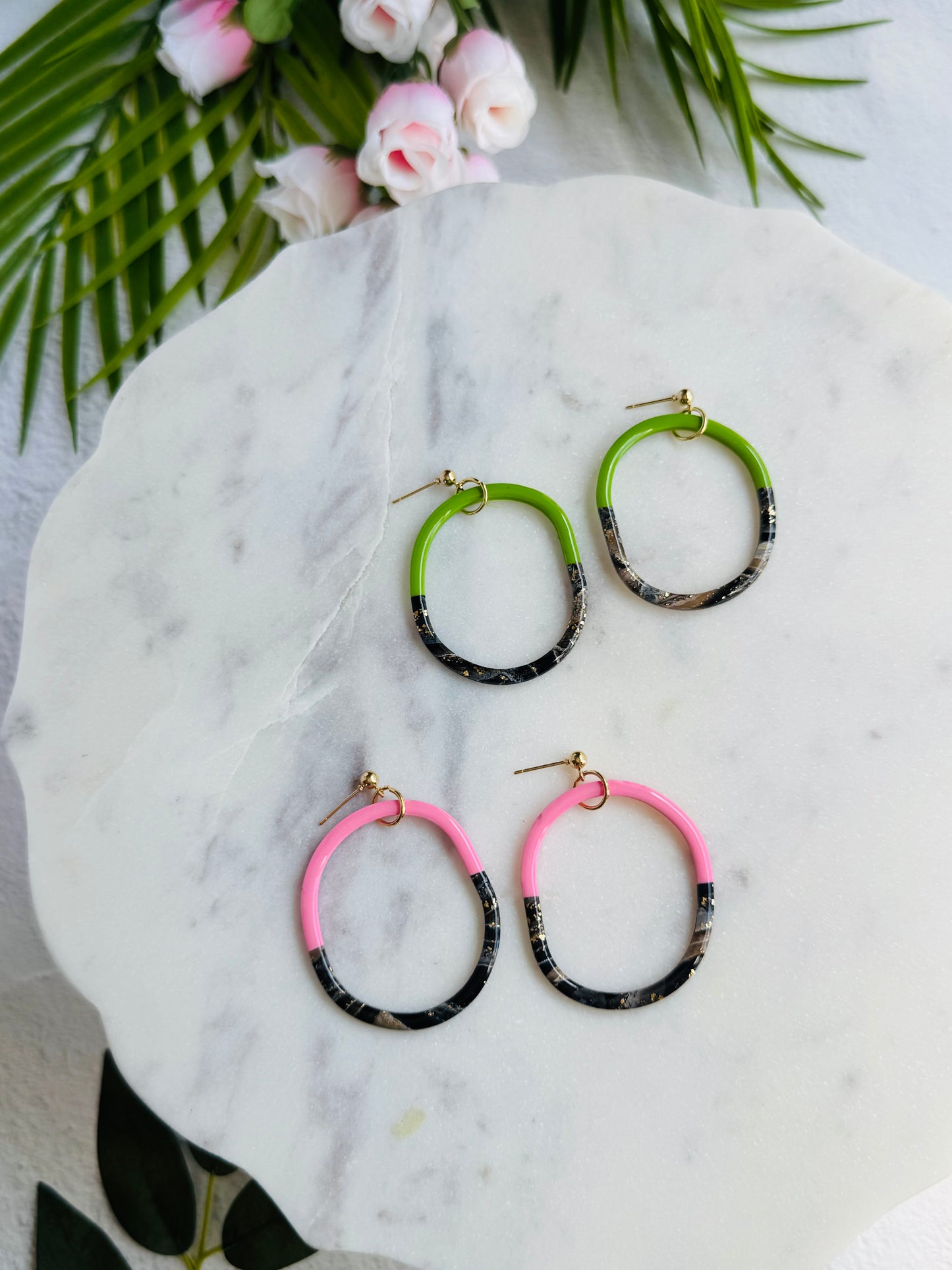Black Agate Summer - Large Skinny Ring Posts