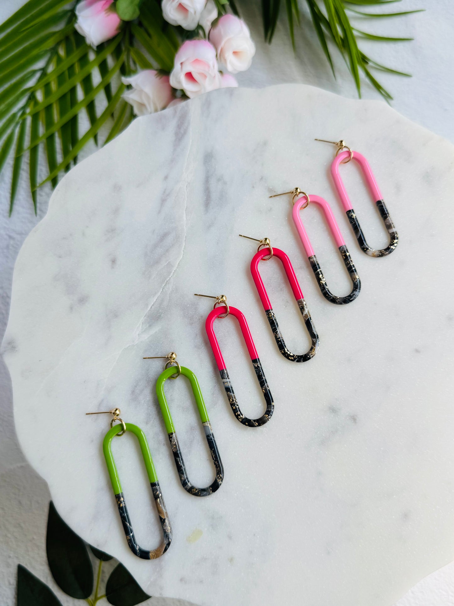 Black Agate Summer - Color Pop Skinny Oval Ring Posts
