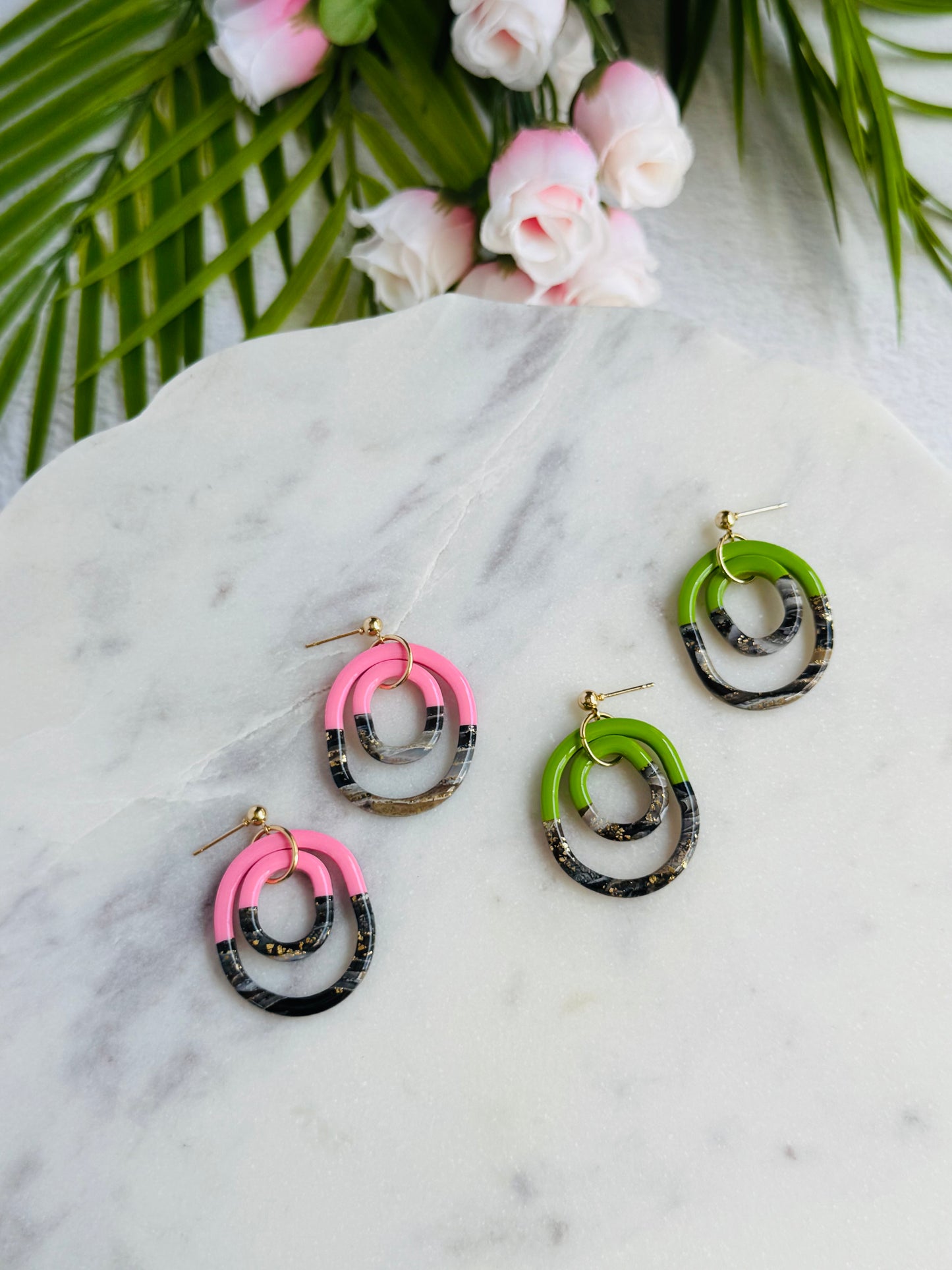 Black Agate Summer - Double Skinny Ring Posts